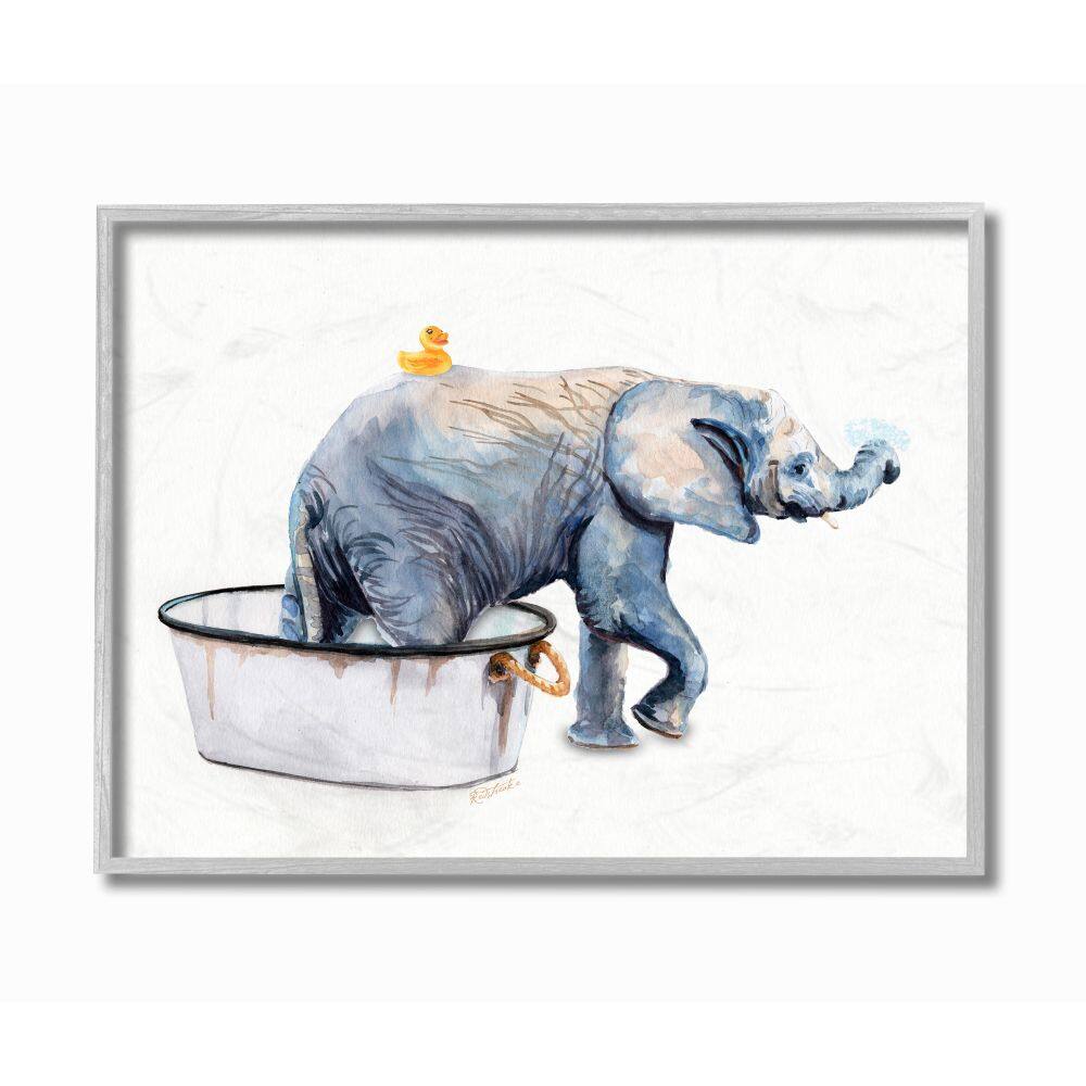 Stupell Industries Charming Rustic Elephant In Bubble Bath Painting in Frame Wall Art