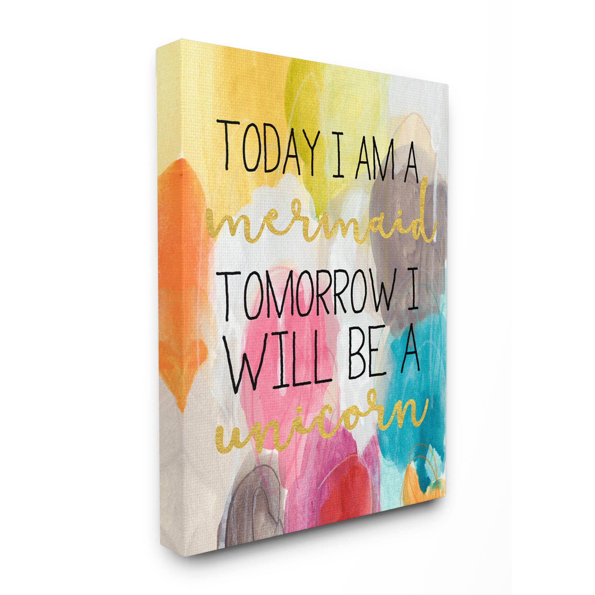 Stupell Industries Today Mermaid Tomorrow Unicorn Canvas Wall Art