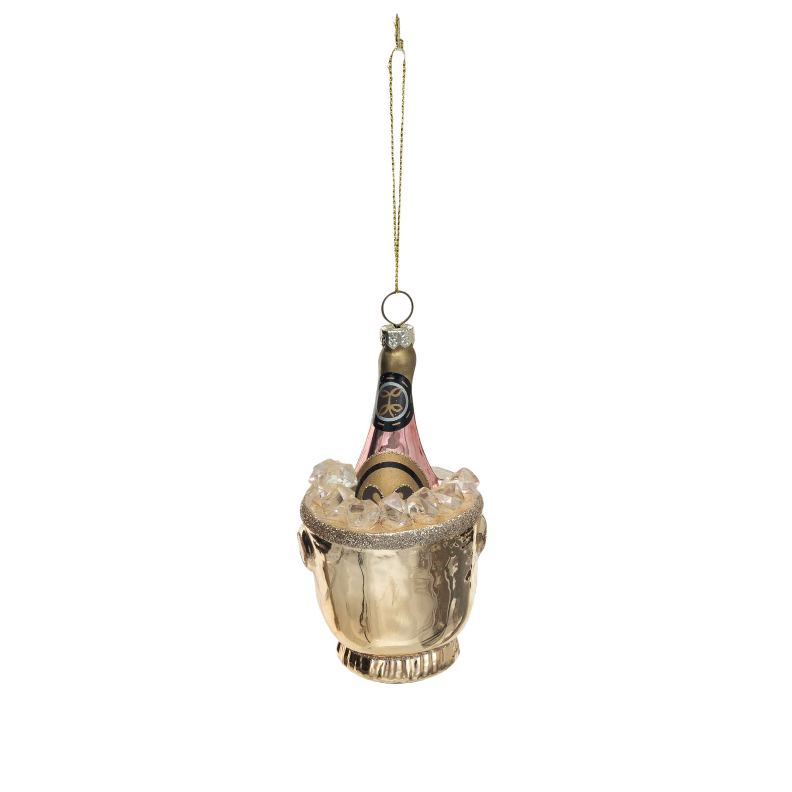 Hello Honey® 4.25" Gold Decorative Glass Ice Bucket & Champagne Ornament