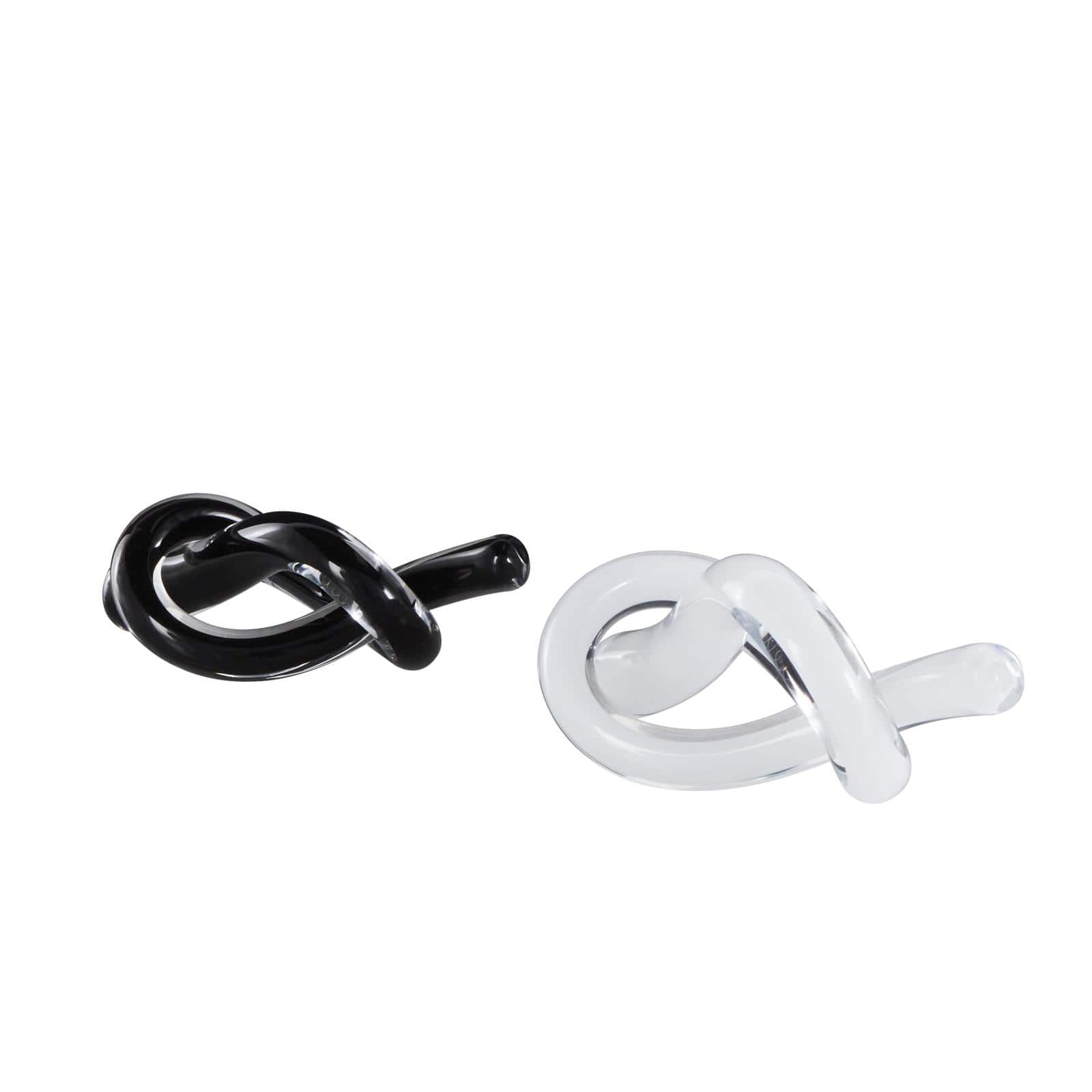 8.3" Black & White Glass Handmade Knot Sculptures, 2ct.