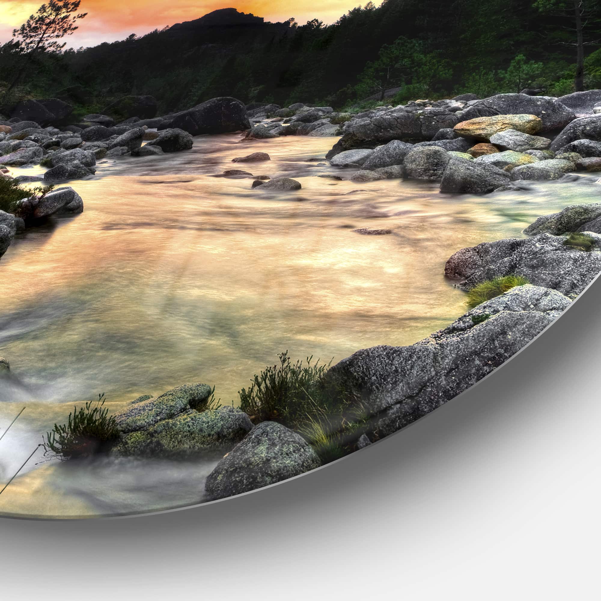 Designart - Rocky Mountain River at Sunset' Extra Large Wall Art Landscape