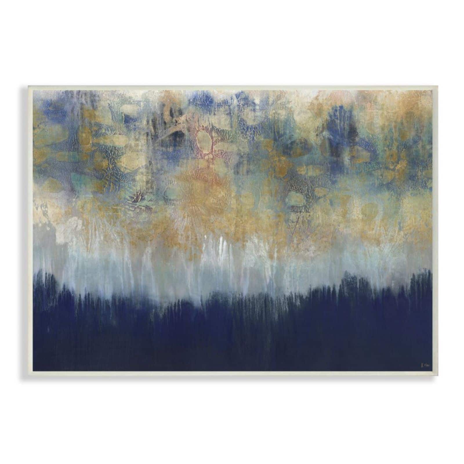 Stupell Industries Abstract Gold Blue Textured Surface White Framed Wall Art