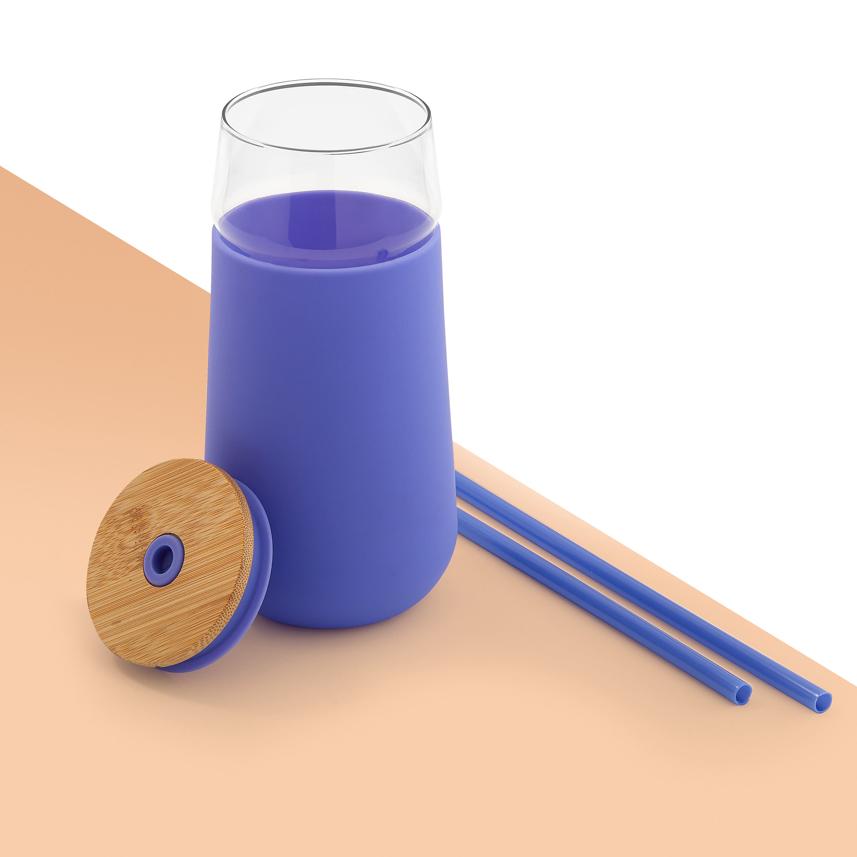 JoyJolt® 20oz. Glass Tumbler with Straws & Silicone Sleeve