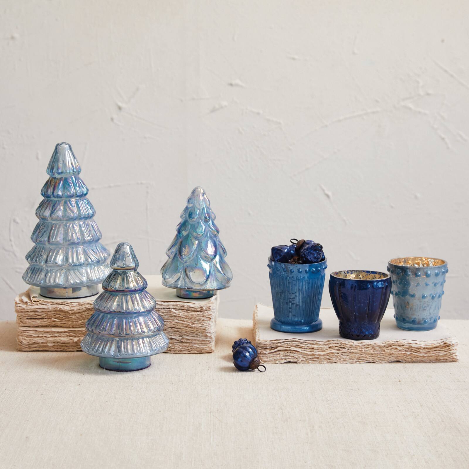 Hello Honey® 8" Iridescent Blue Round Embossed Glass Tree