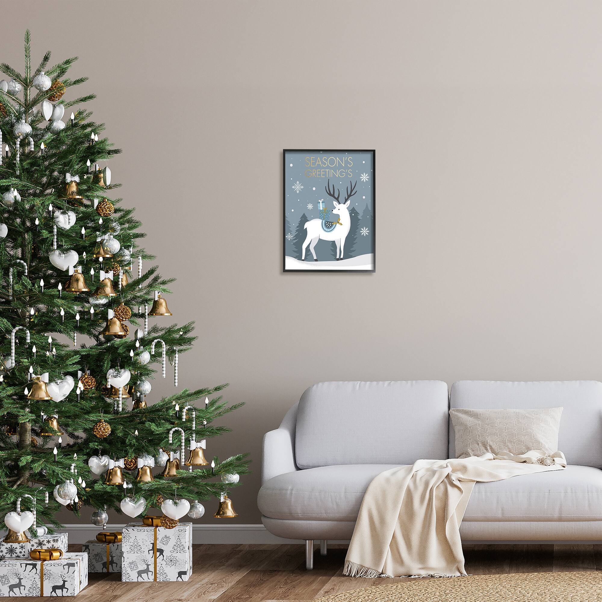 Stupell Industries Season's Greetings Holiday Reindeer Framed Giclee Art