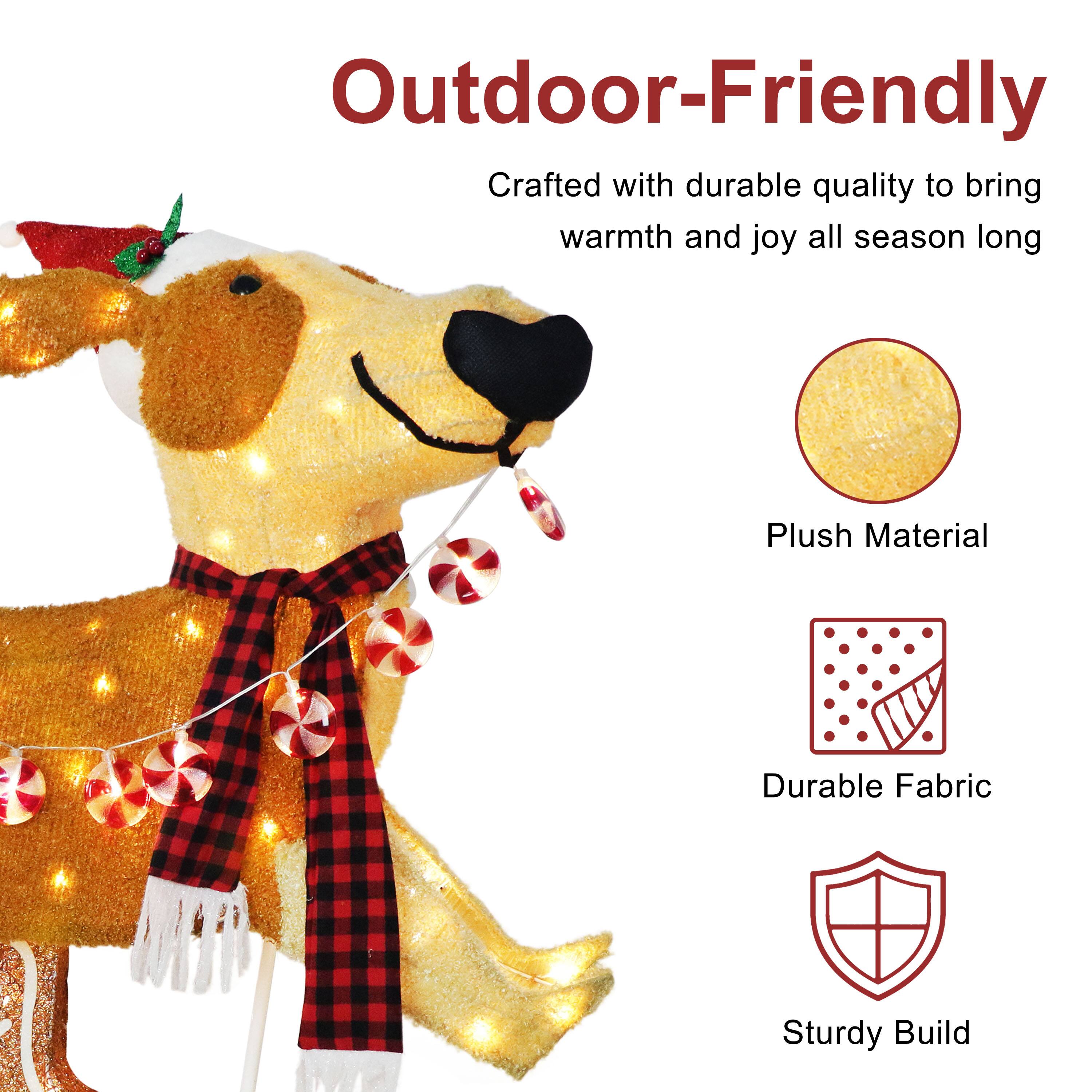 Puleo International 4ft. Pre-Lit Puppy Christmas Holiday Décor with Warm White LED Lights
