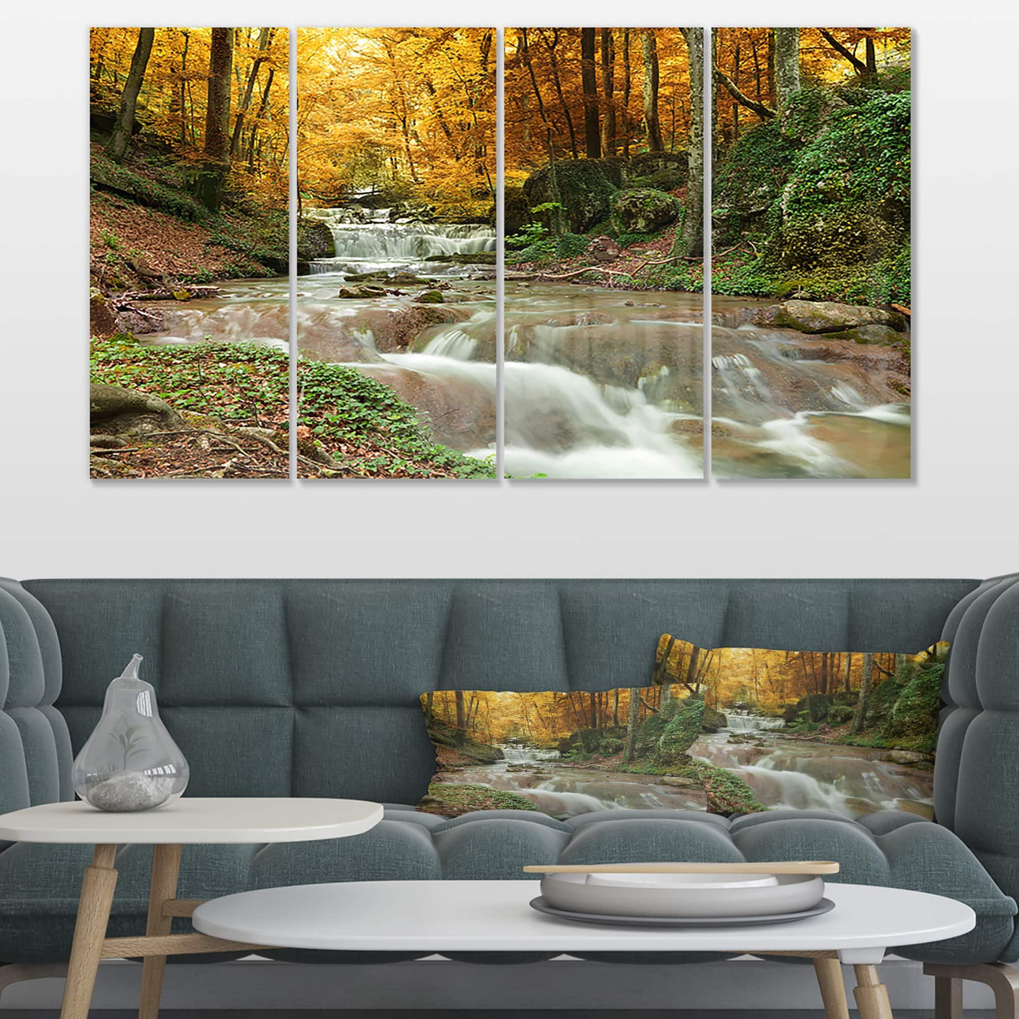Designart - Forest Waterfall with Yellow Trees