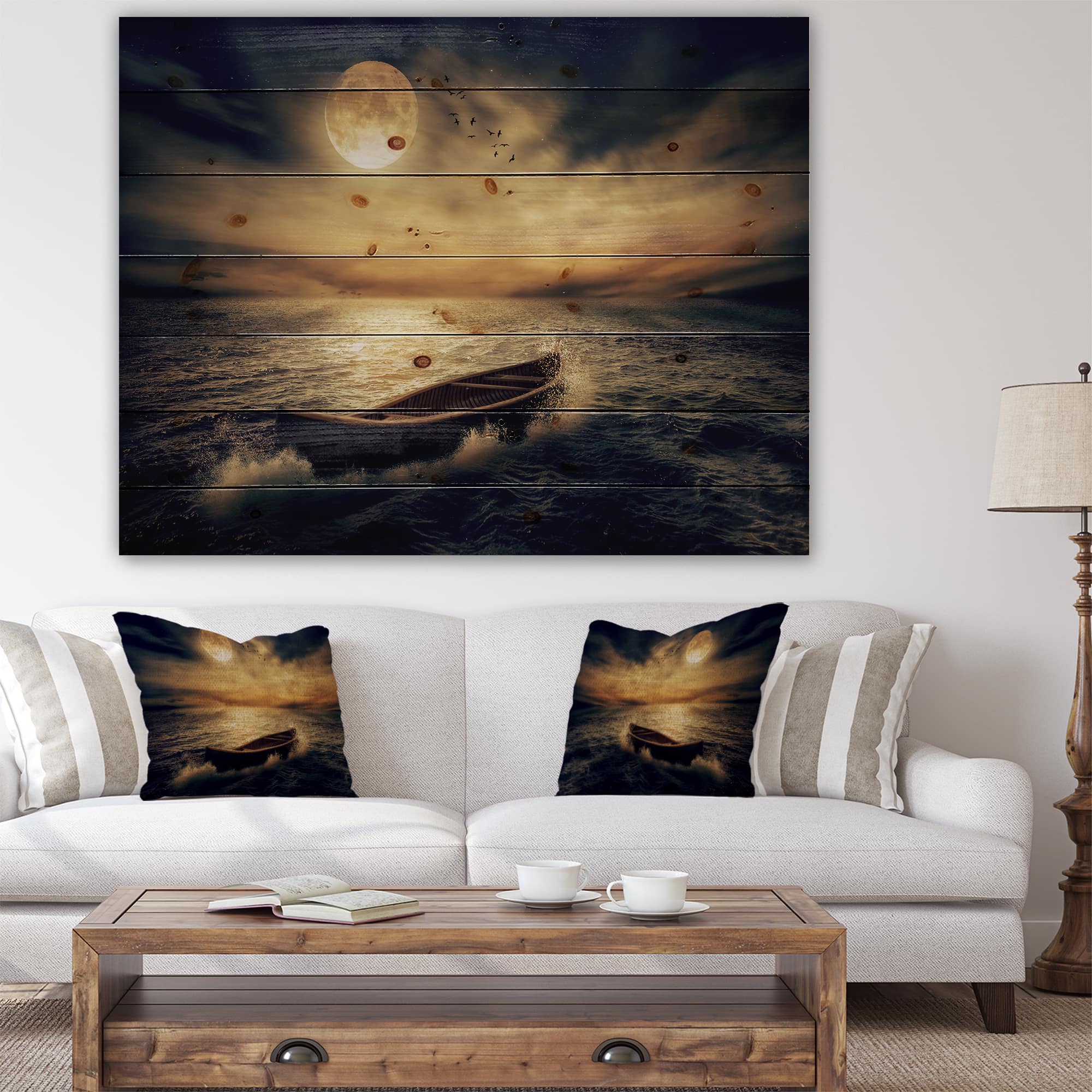 Designart - Middle of Ocean after Storm - Floral Print on Natural Pine Wood