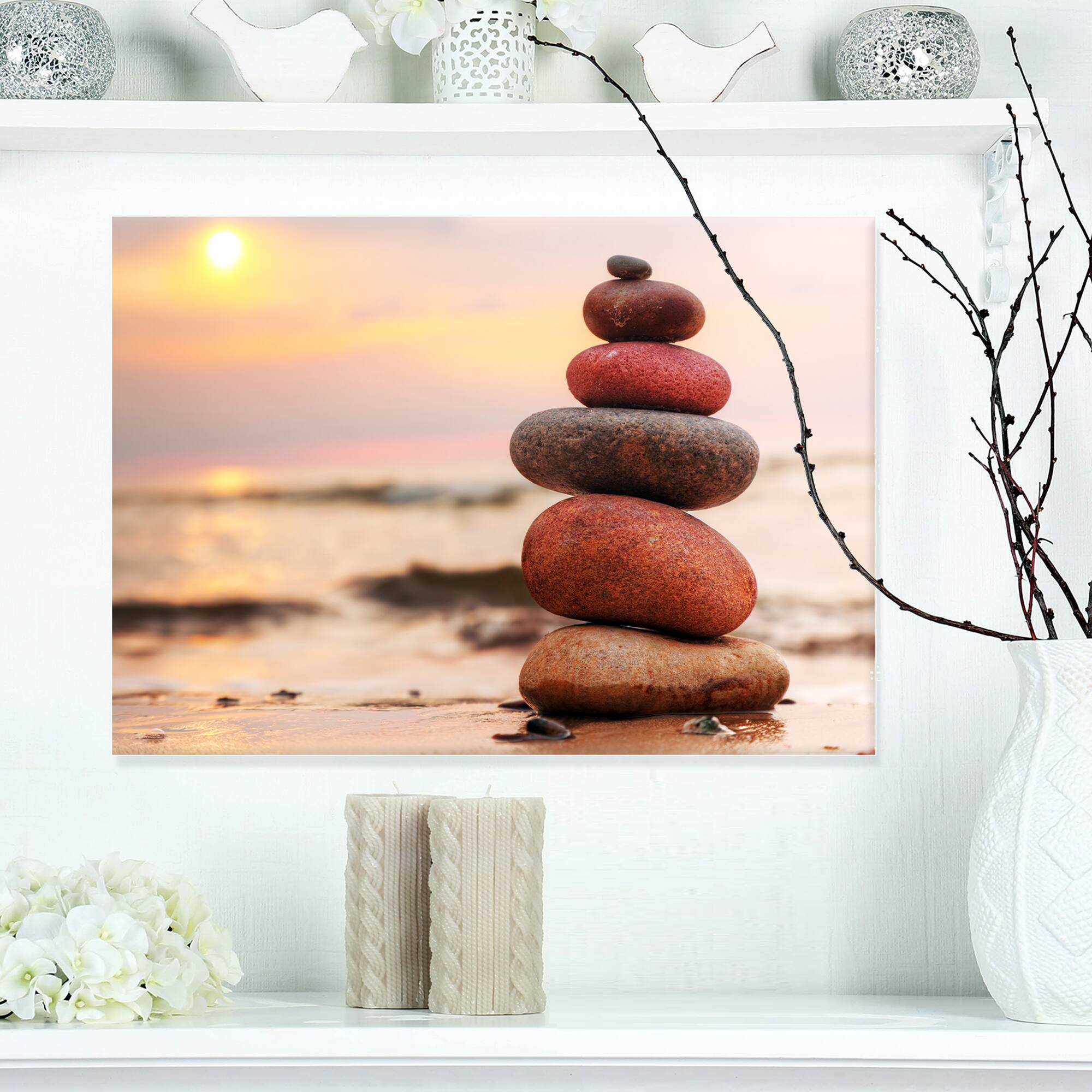 Designart - Stones Pyramid on Sand Symbolizing Zen