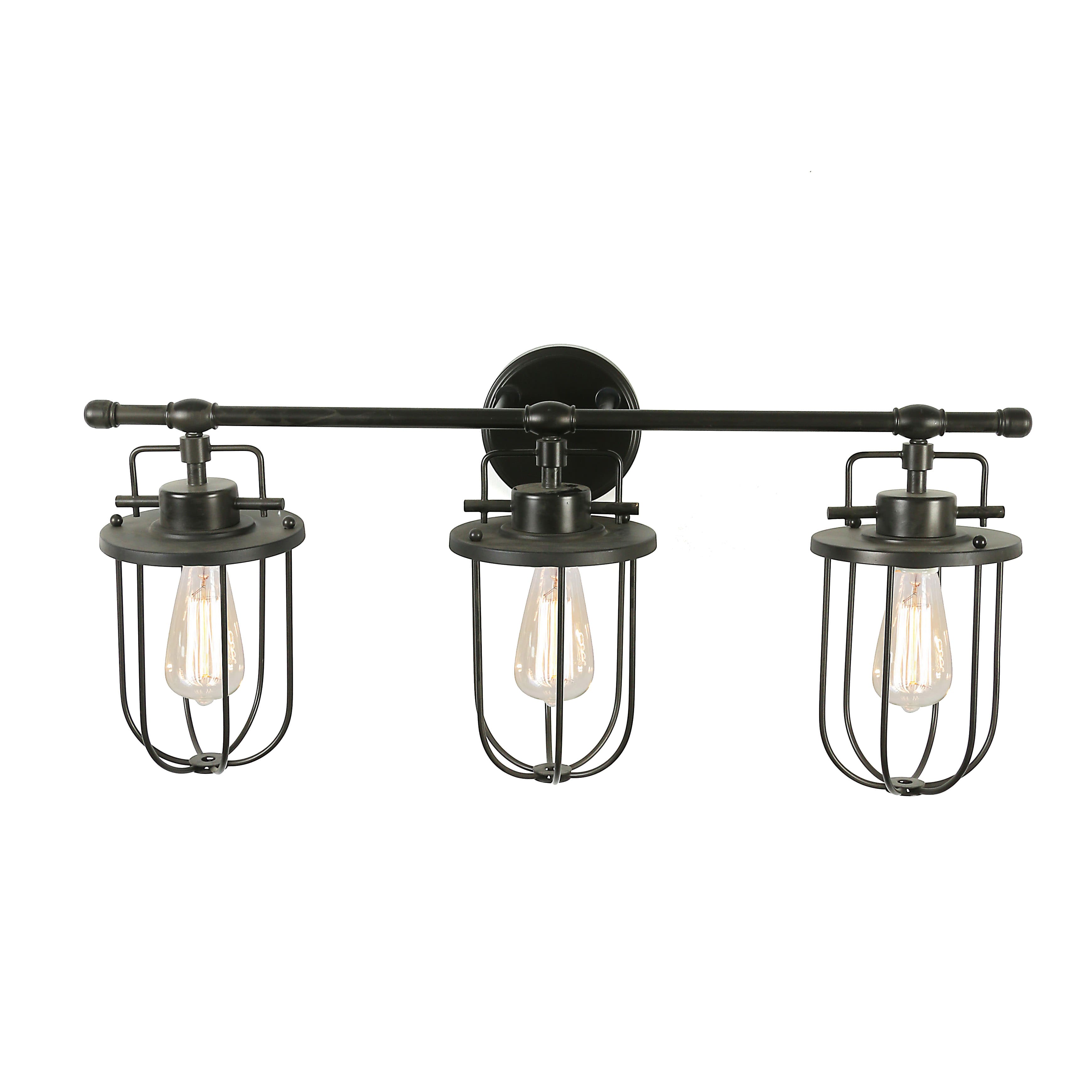 Hello Honey® 28" Black Industrial Metal Cage 3-Light Wall Sconce