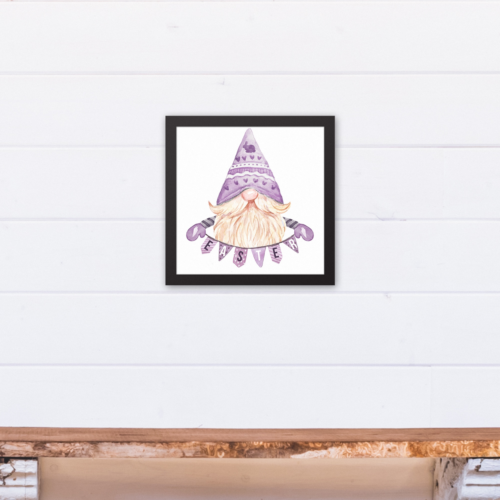 Easter Gnome Banner 12" x 12" Black Floating Framed Canvas