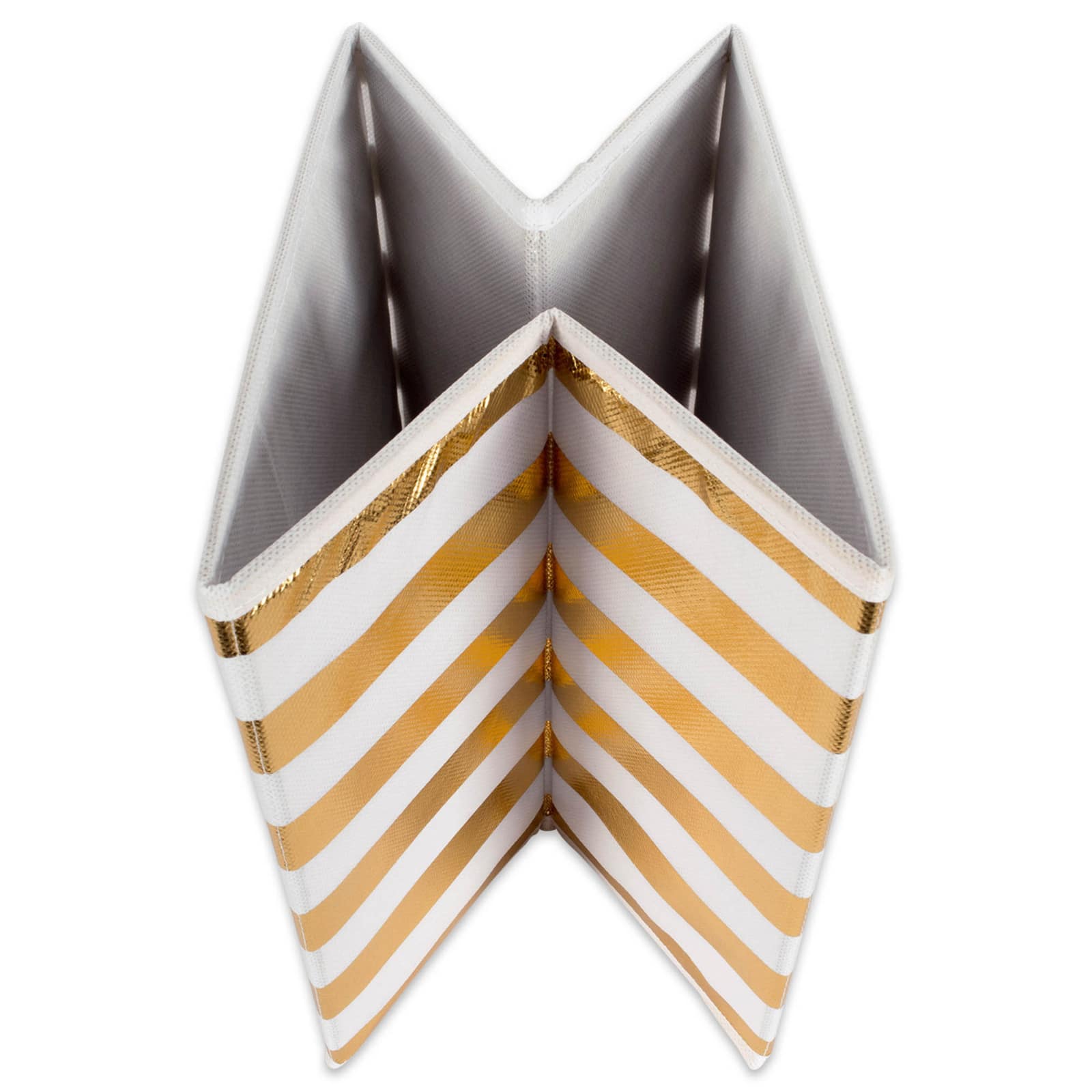 DII® 11" Nonwoven Polyester White & Gold Stripes Storage Cube, 4ct.