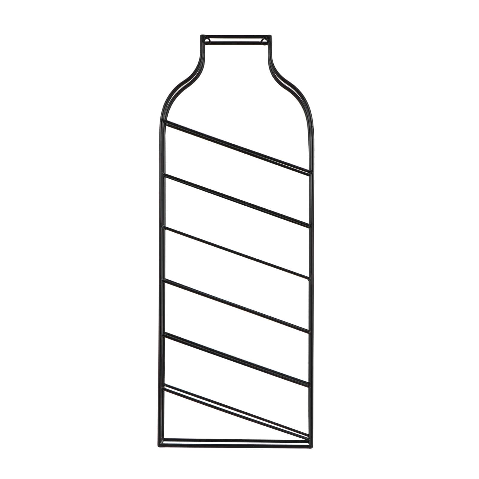 13" x 35" Black Metal Bottle Shape Wall Wine Rack