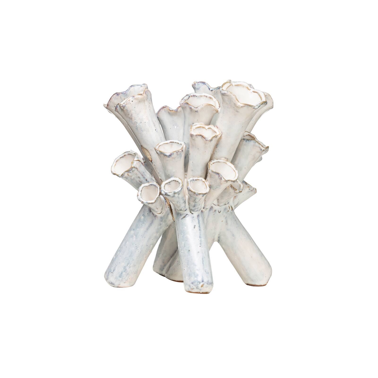 Hello Honey® 9.5" White Handmade Stoneware Sculpture Vase with Reactive Glaze Finish