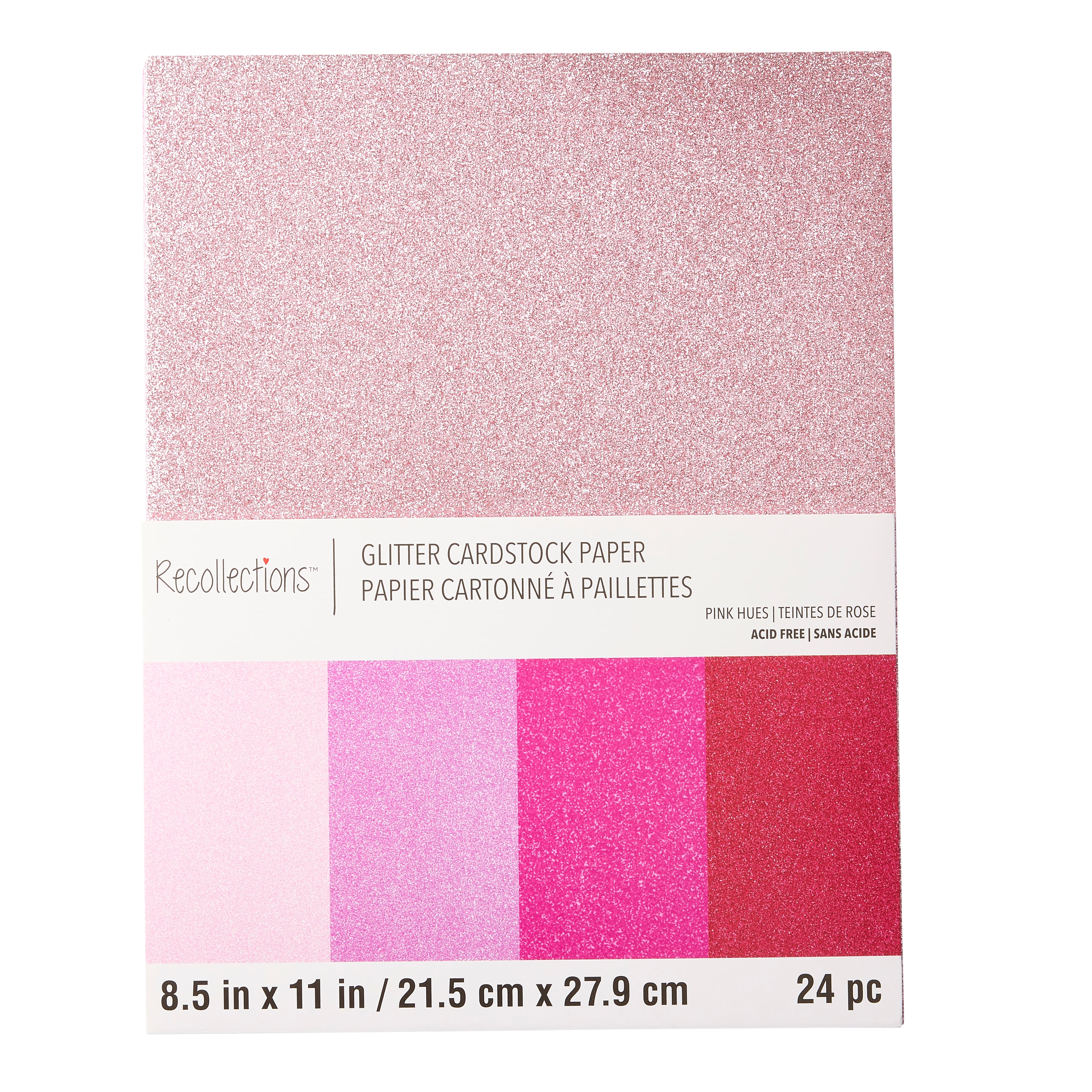 12 Packs: 24 ct. (288 total) Pink Hues Glitter 8.5" x 11" Cardstock Paper by Recollections™
