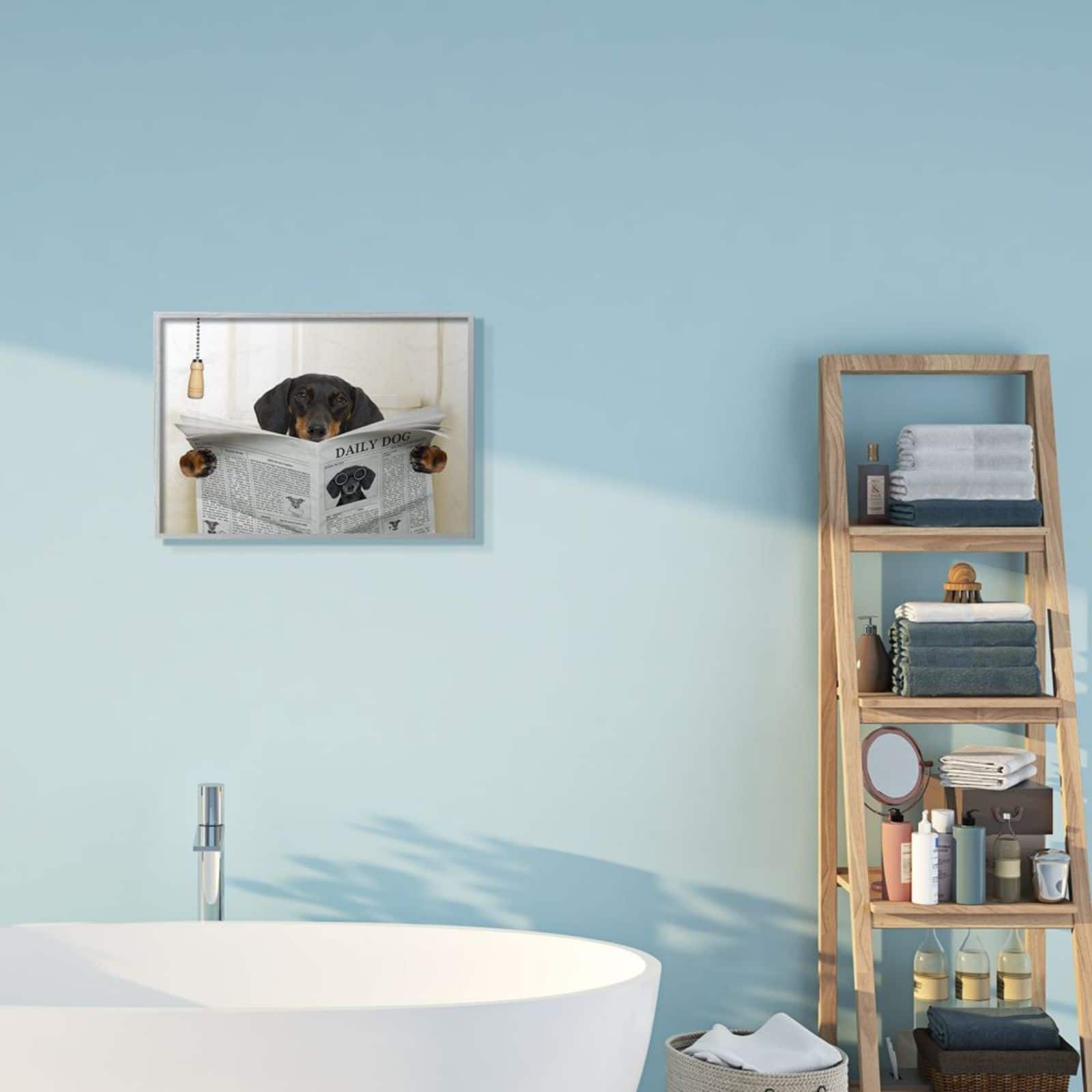 Stupell Industries White & Black Dog On Toilet with Newspaper Gray Framed Wall Art