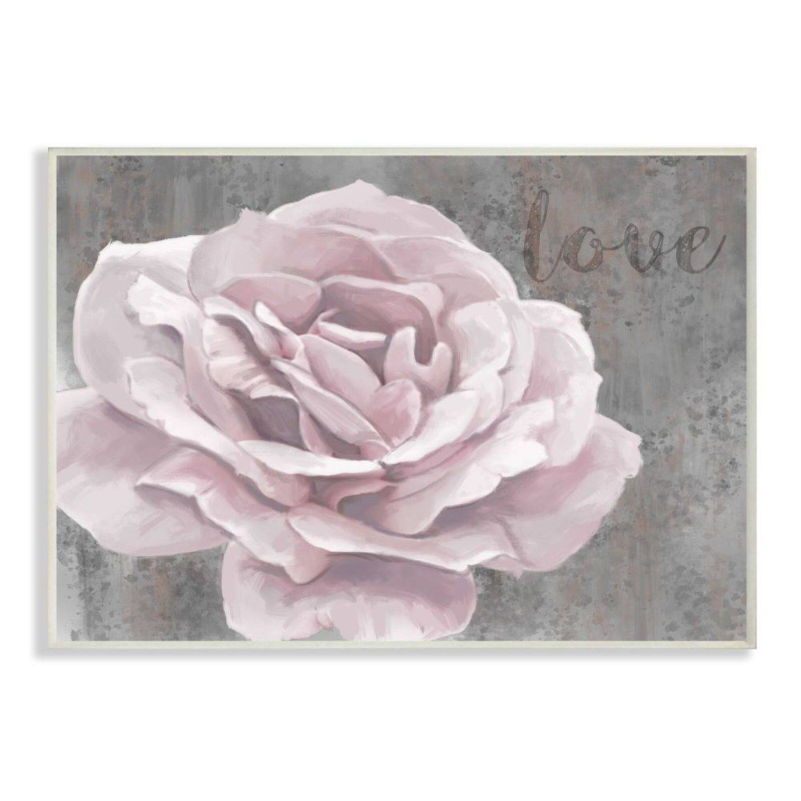 Stupell Industries Love Flower Pink Gray Texture White Framed Wall Art