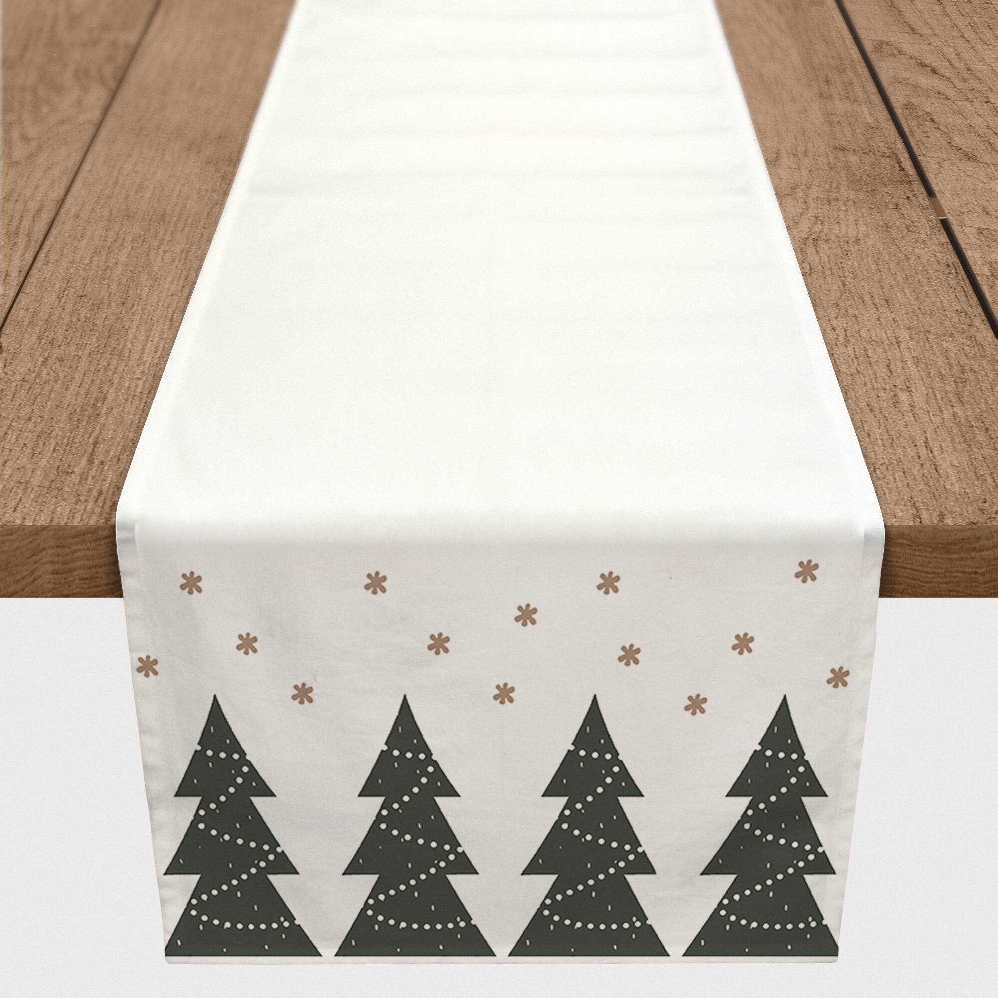90" Christmas Tree Snow Twill Table Runner