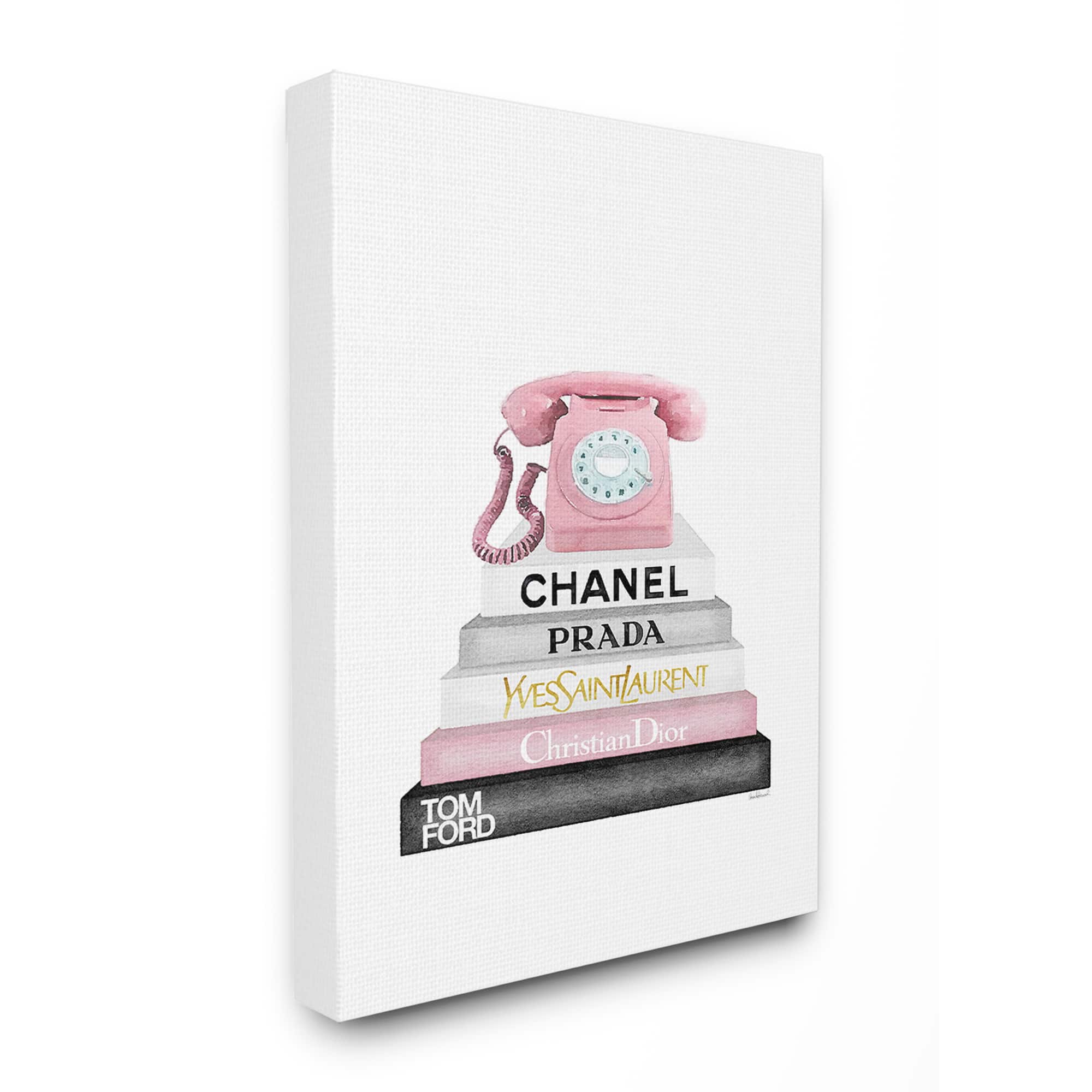Stupell Industries Grey Pink and Black Fashion Bookstack with Pink Mixer Canvas Wall Art