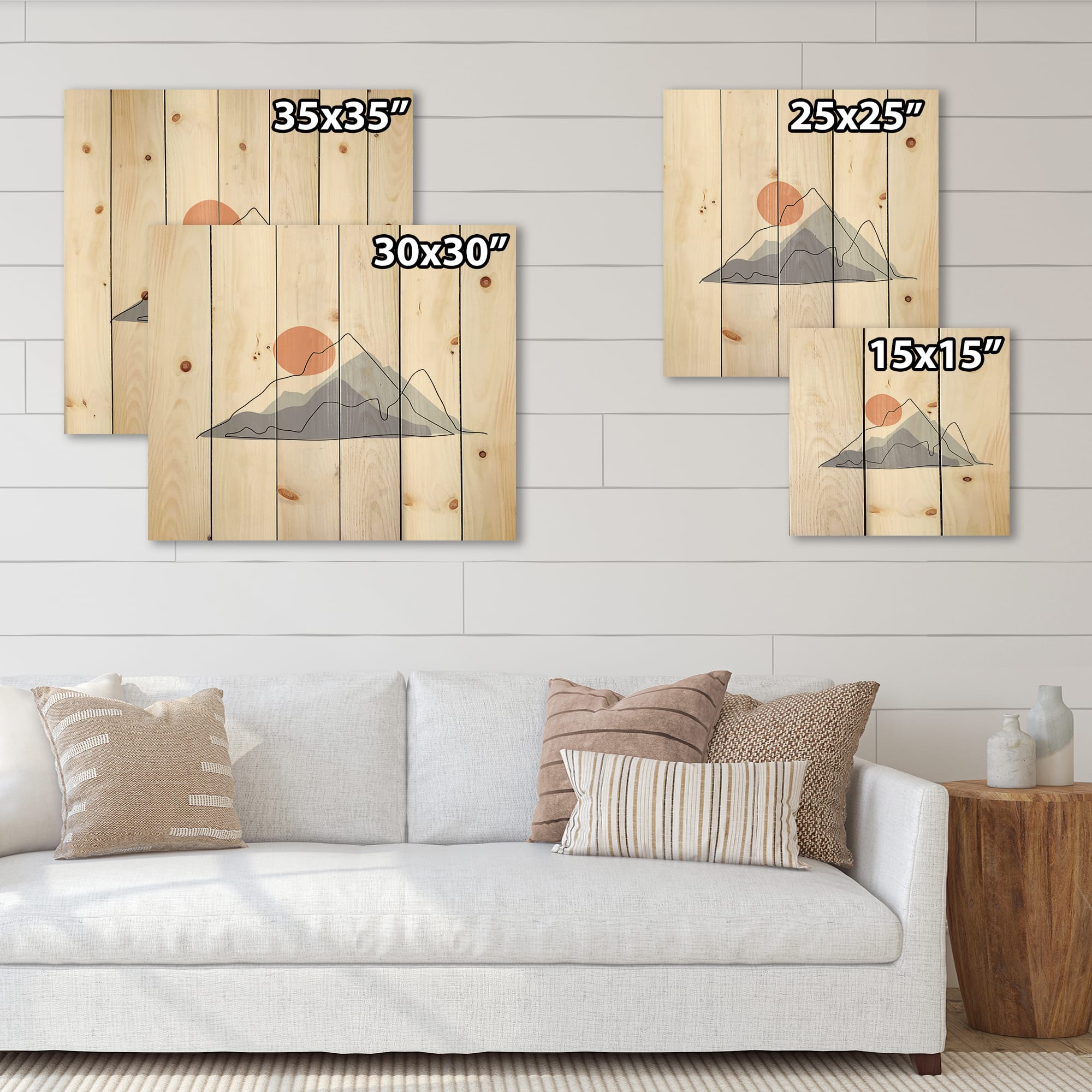 Designart - Abstract Mountainscape With Red Moon