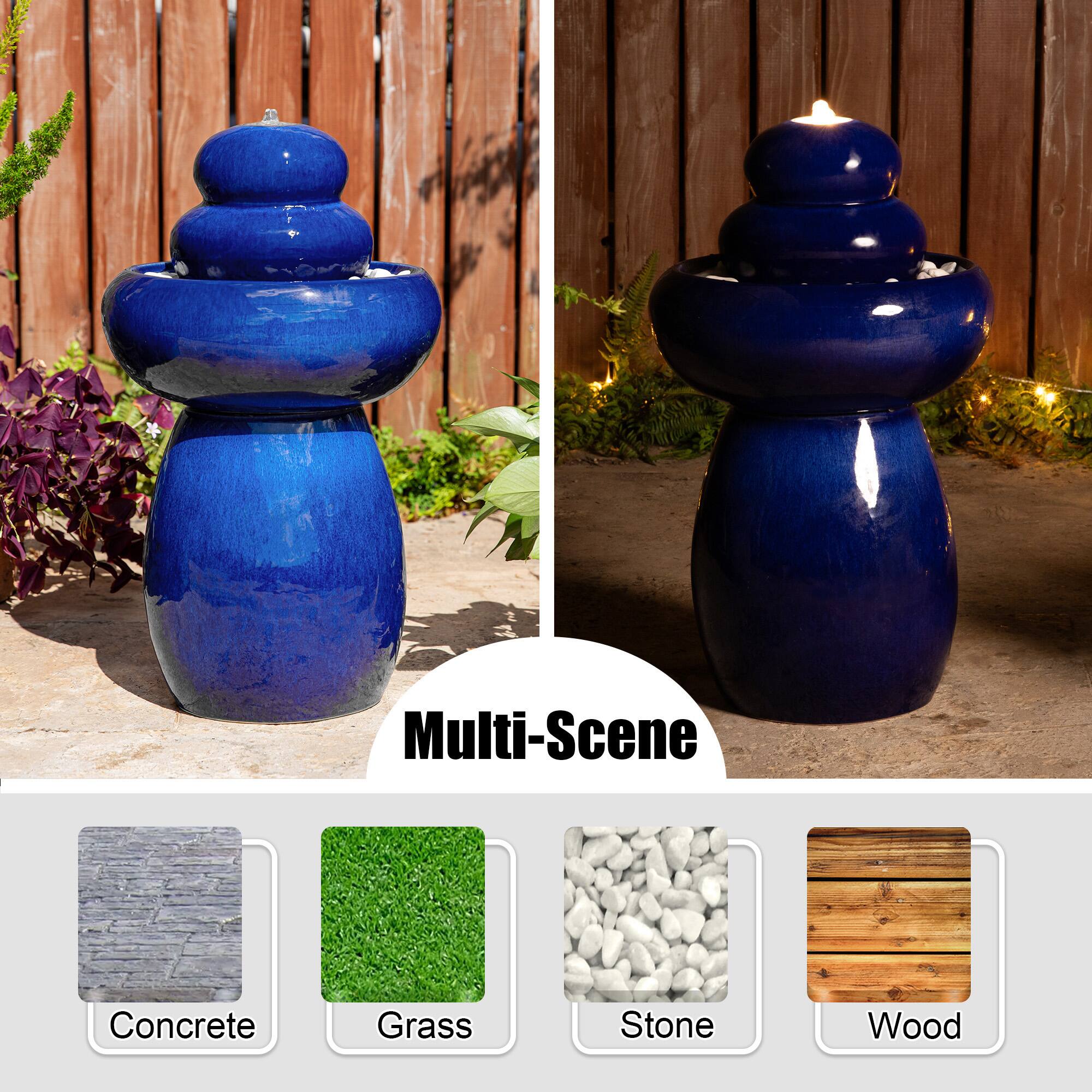 Glitzhome® 22" Zen-Style LED Cobalt Blue Pebble Outdoor Fountain