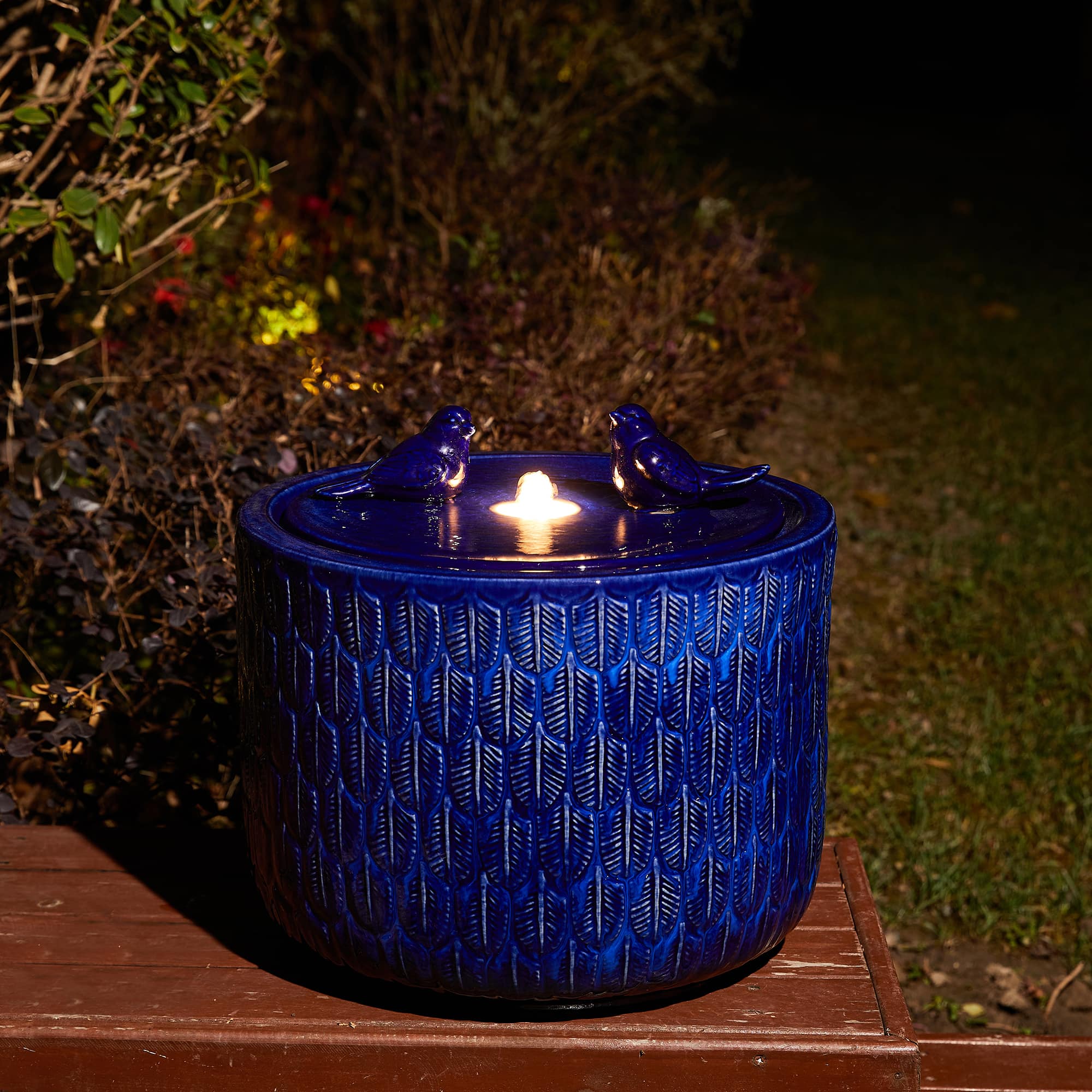 Glitzhome® 15" LED Bird Cylindrical Ceramic Fountain