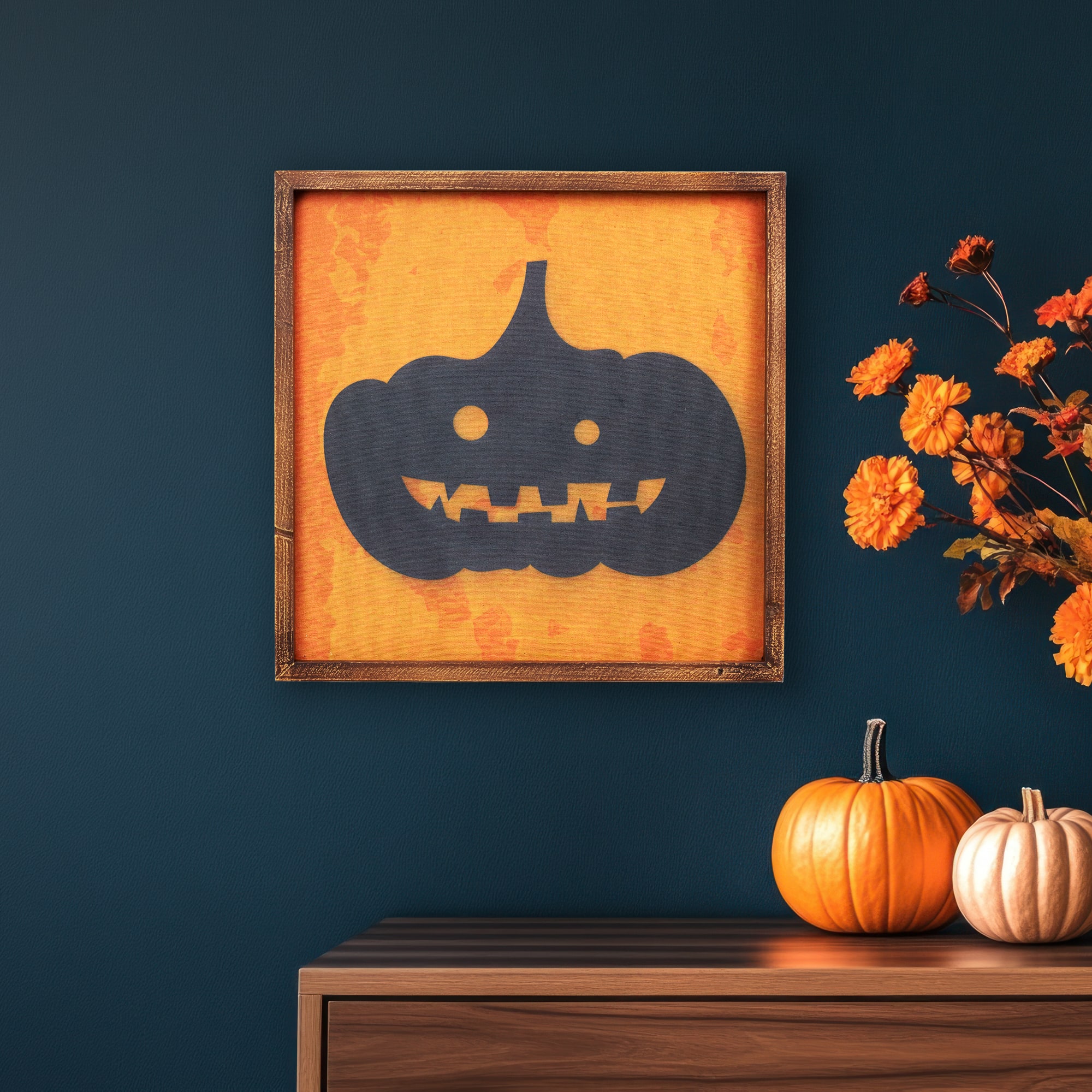 15.75" Black Jack O Lantern Silhouette Halloween Wall Hanging