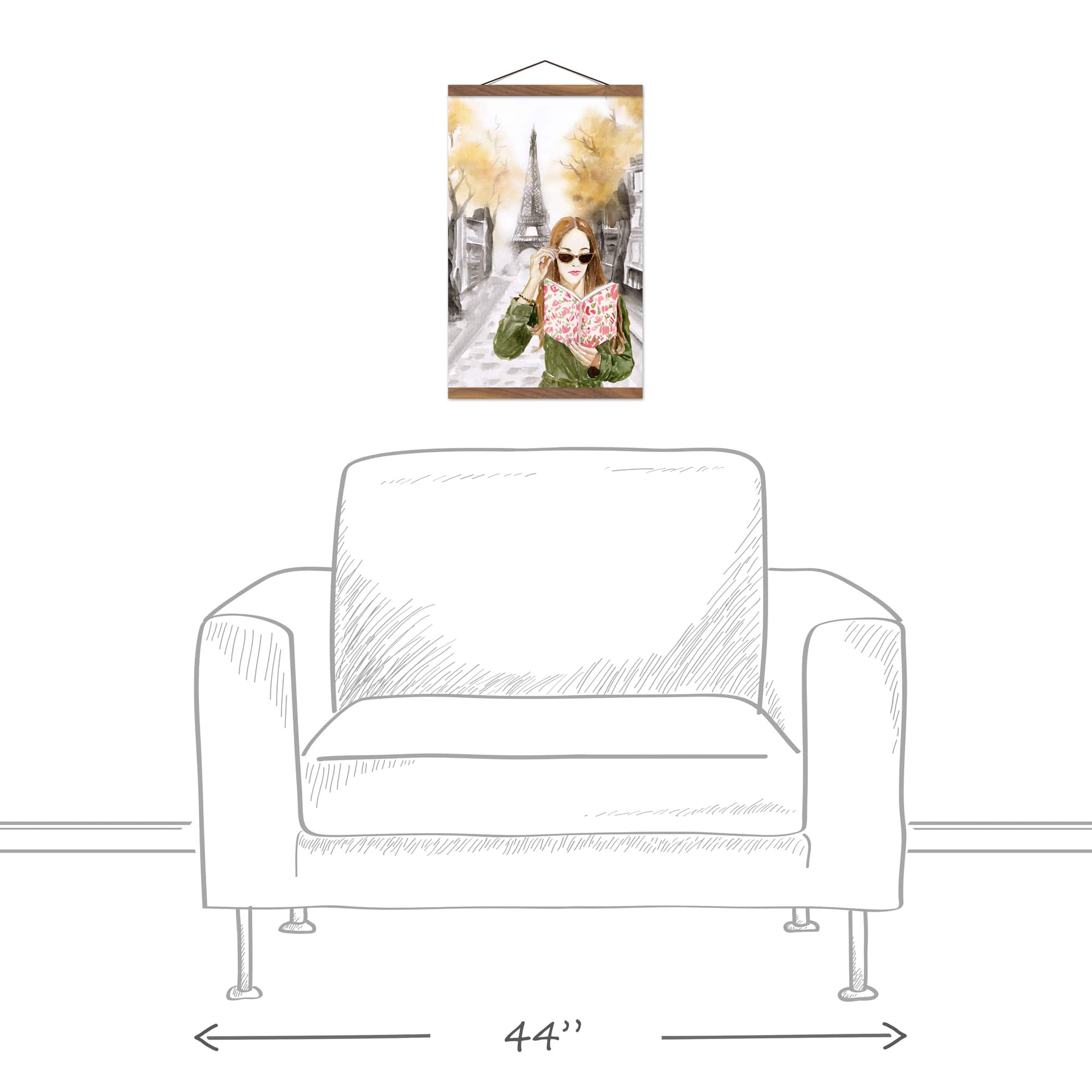 Reading Girl Paris Teak Hanging Canvas