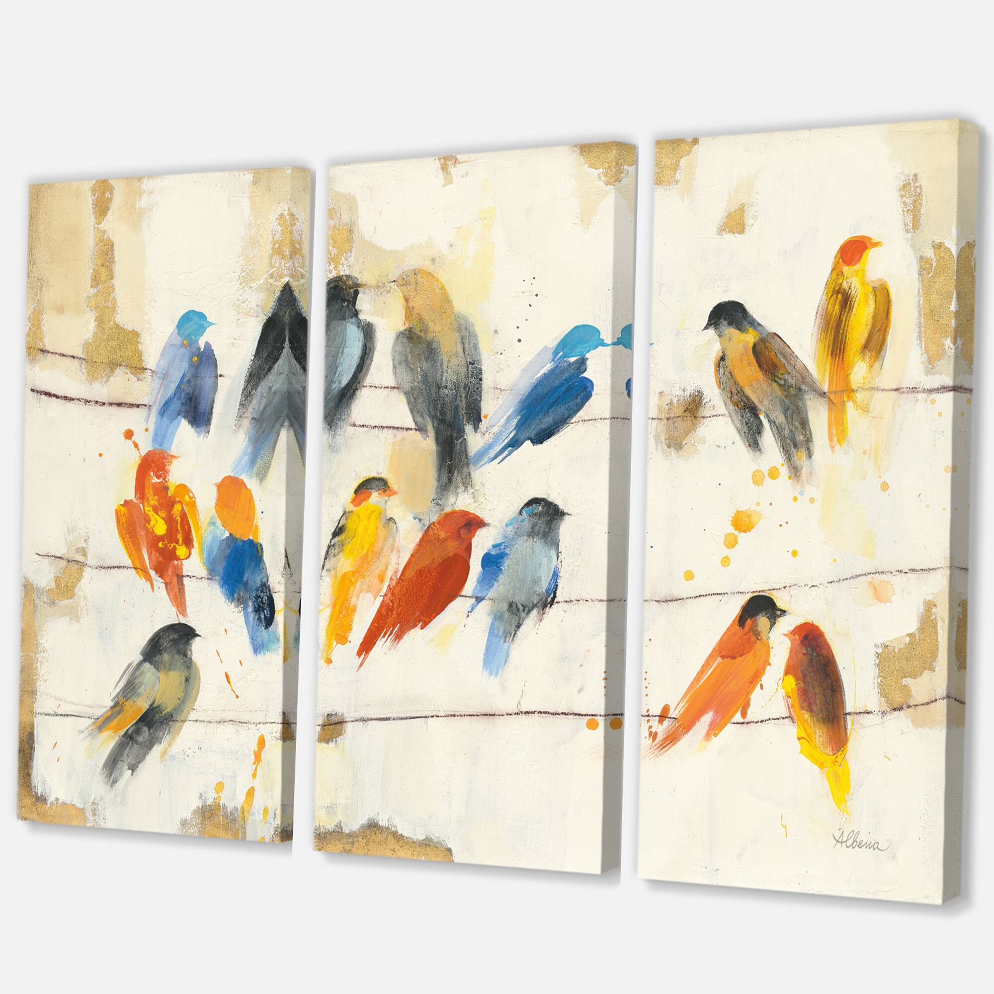Designart - Multicolor Bird Meeting - Traditional Animal Premium Canvas Wall Art