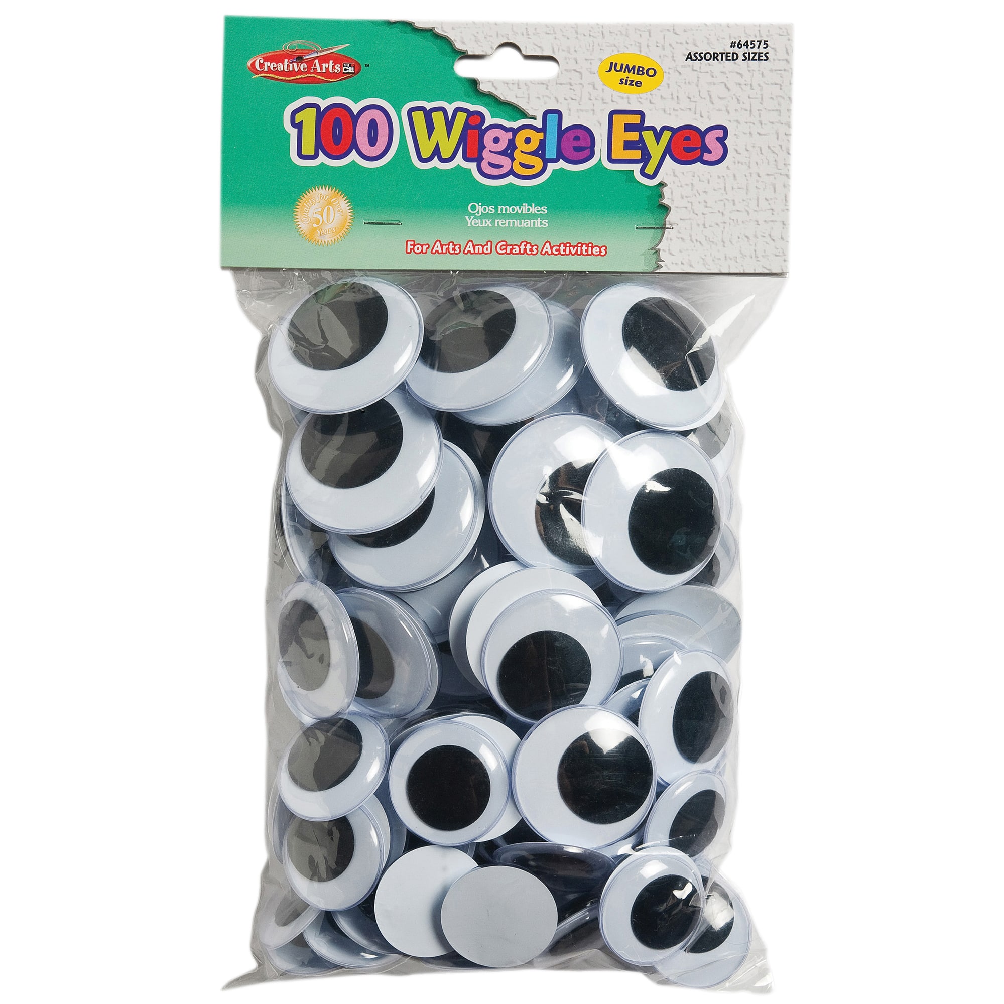 Black Assorted Sizes Jumbo Round Wiggle Eyes, Pack of 100