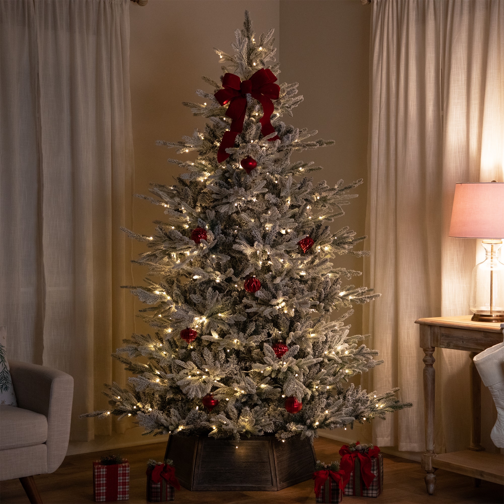 7.5ft. Pre-Lit Real Touch™ Flocked Grand Teton Pine Artificial Christmas Tree, Warm White LED Lights
