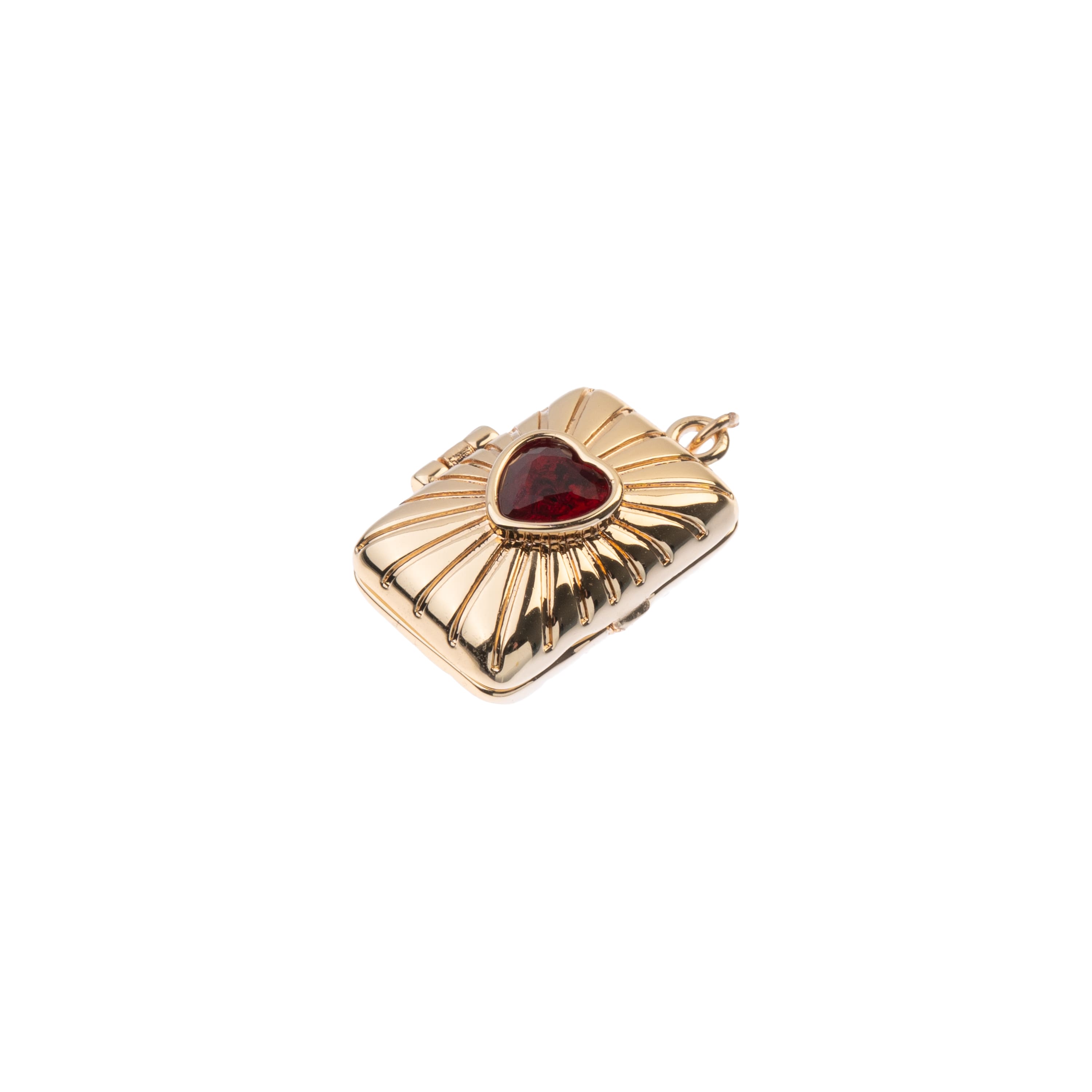 Gold & Red Heart Gem Brass Rectangular Locket by Bead Landing™