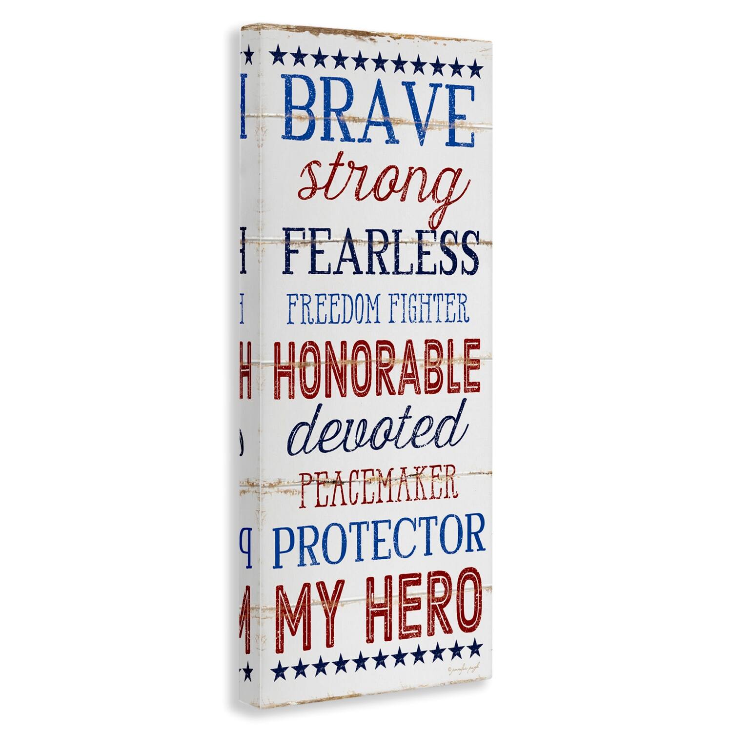 Stupell Industries Brave Strong Fearless Patriotic Stars and Stripes Rustic Wood Look Sign Canvas Wall Art