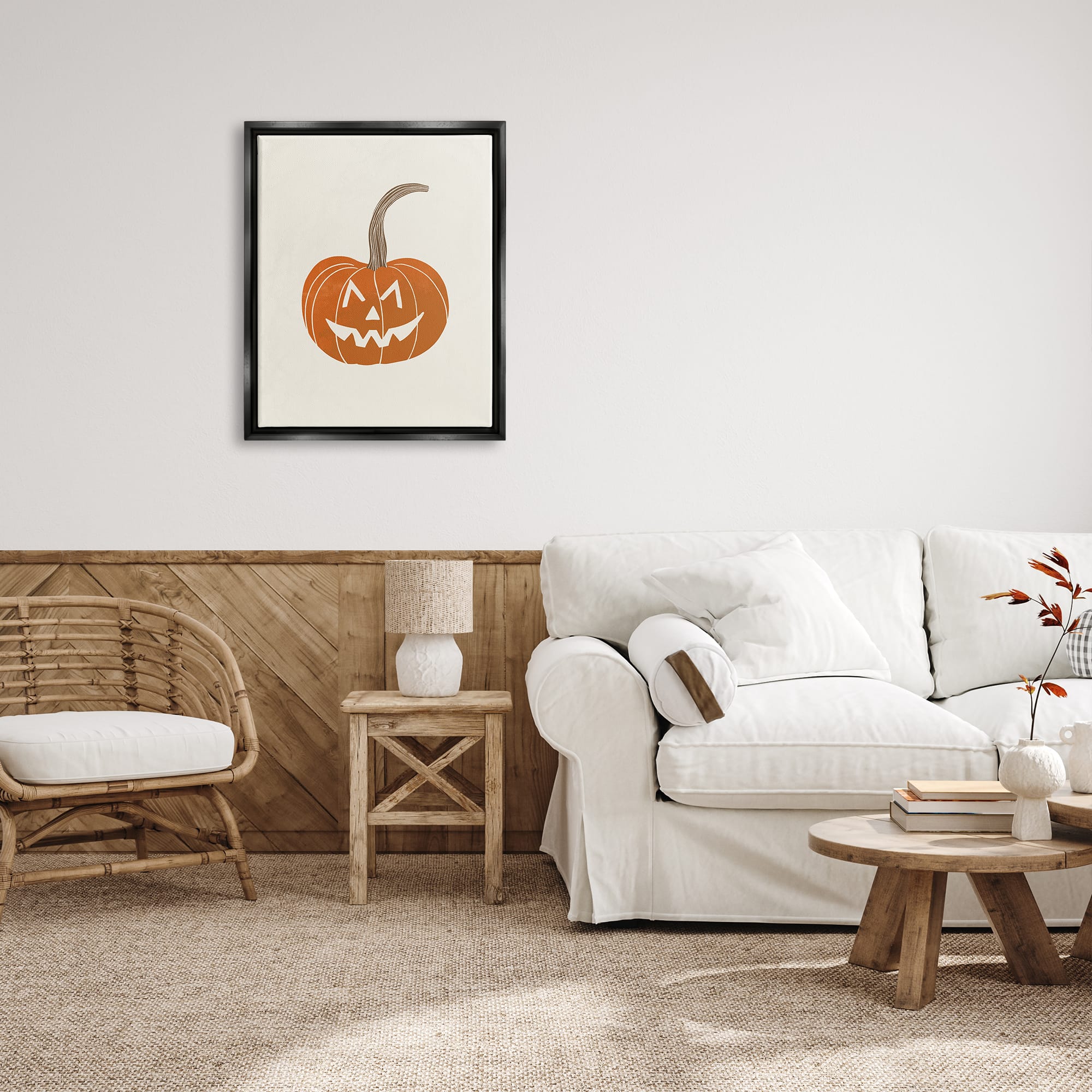 Stupell Industries Casual Jack-o-Lantern Smile Framed Floater Canvas Wall Art