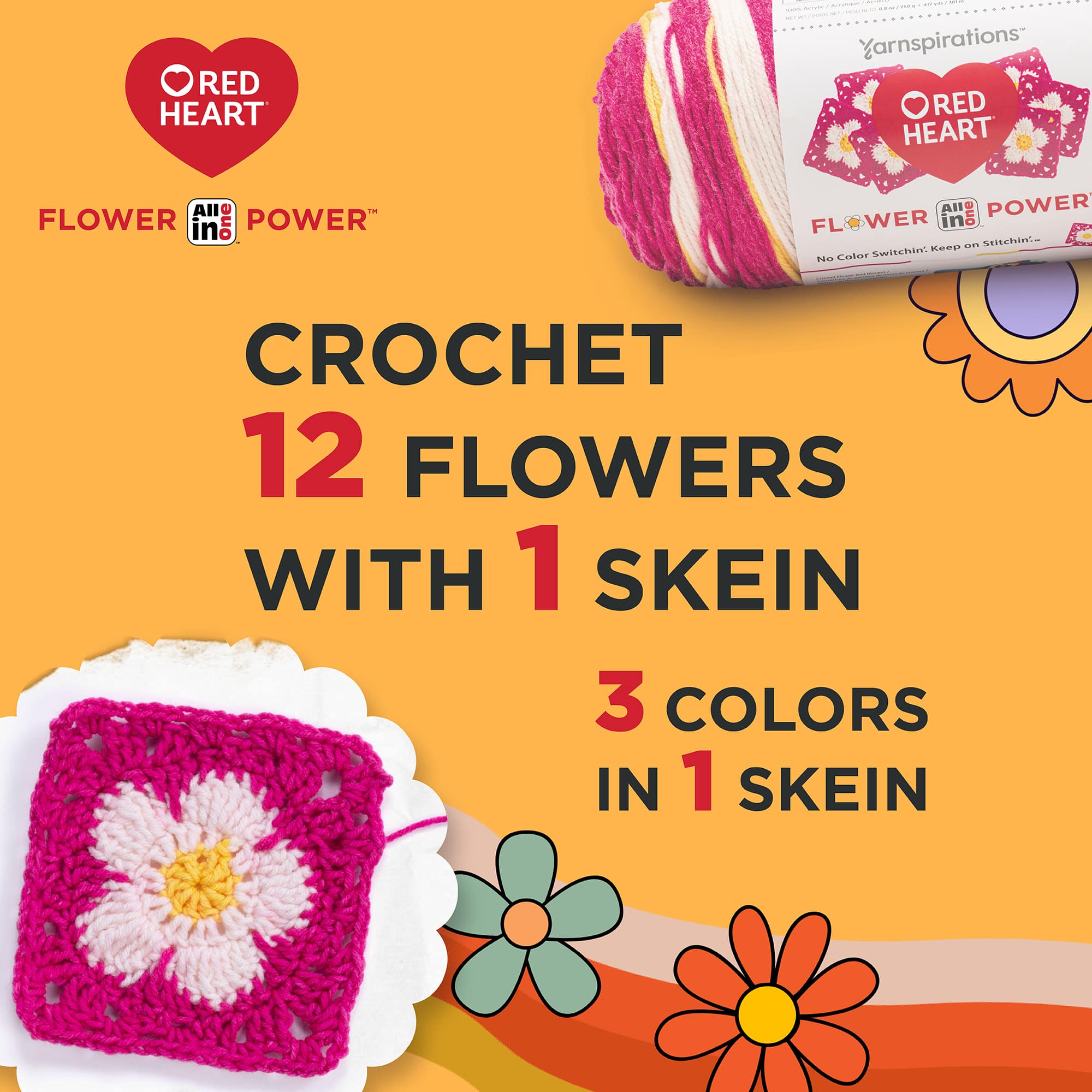 3 Pack Red Heart® All In One Flower Power™ Yarn
