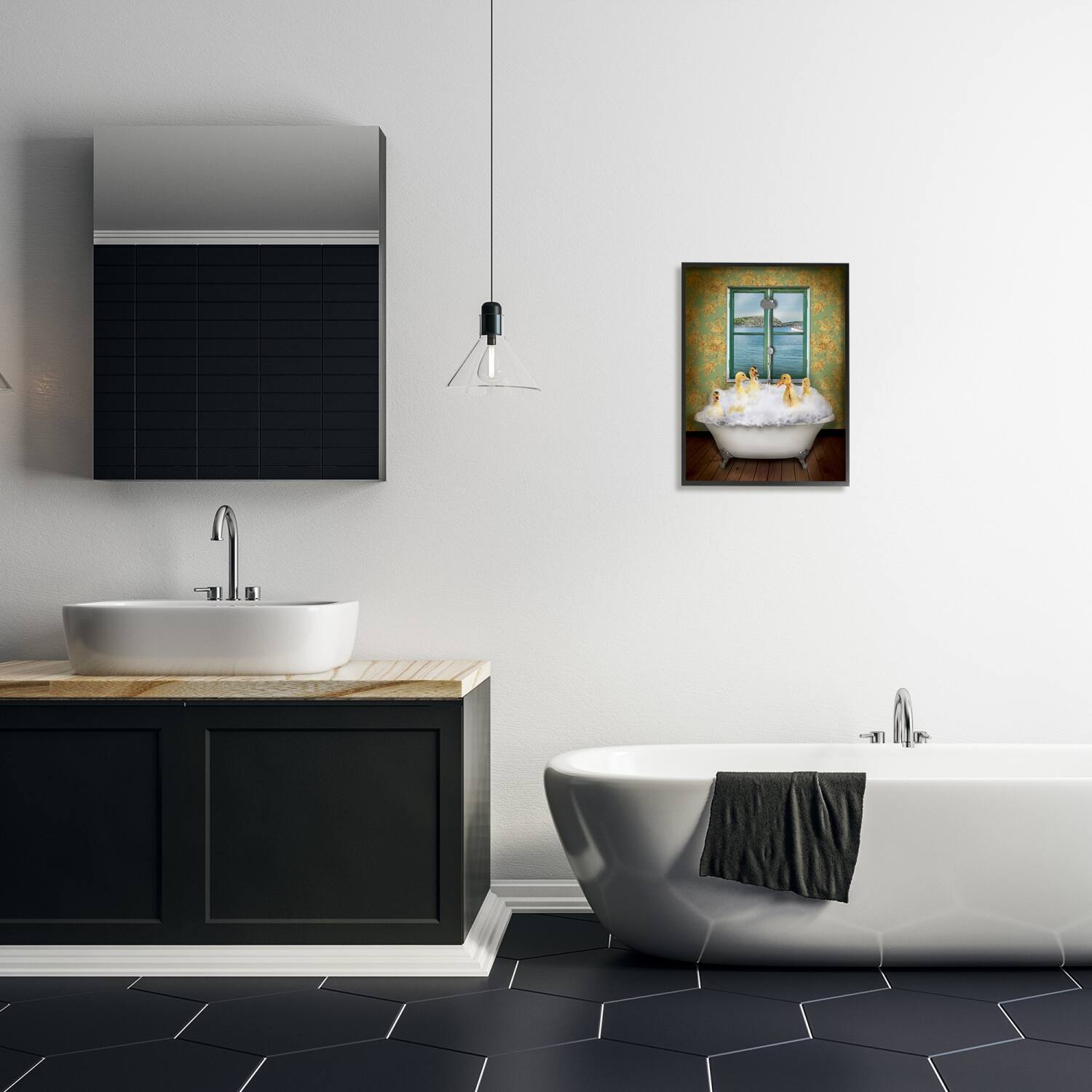Stupell Industries Ducks Bathing Tub Ocean View Framed Giclee Art