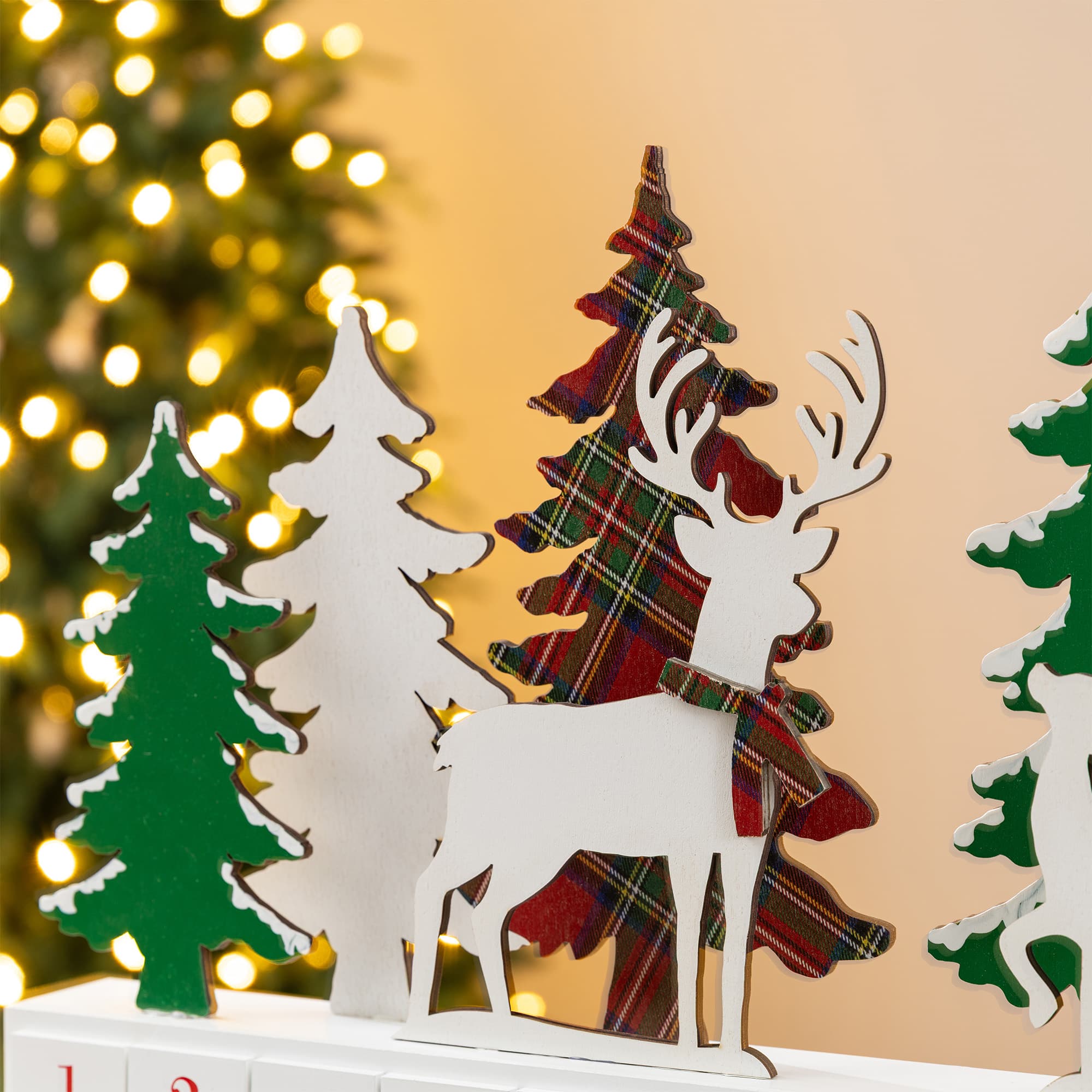 Glitzhome® 19.5" Wooden Christmas Tree & Reindeer Advent Calendar Decor