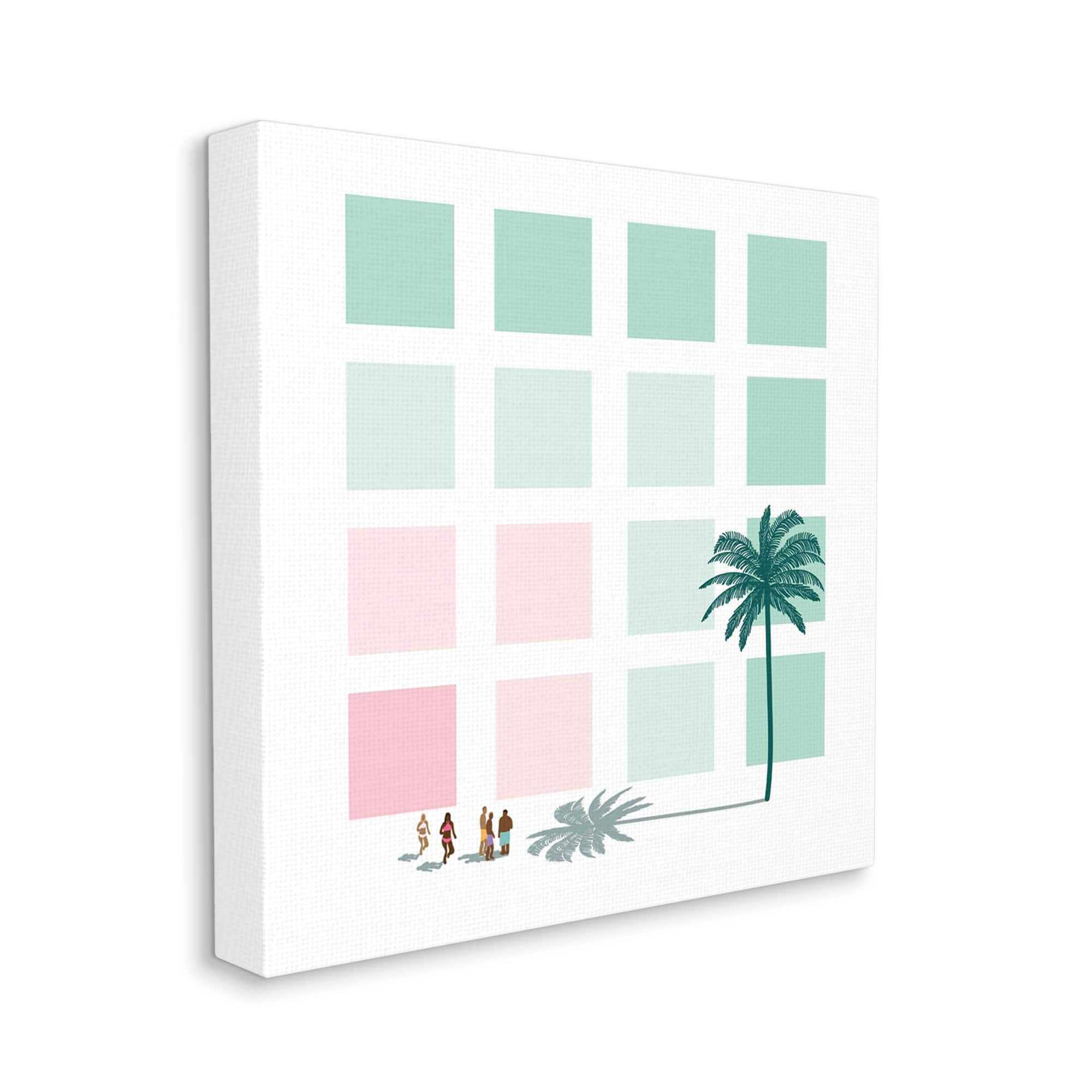 Stupell Industries Tropical Palms and Beach Goers Geometric Pattern Canvas Wall Art