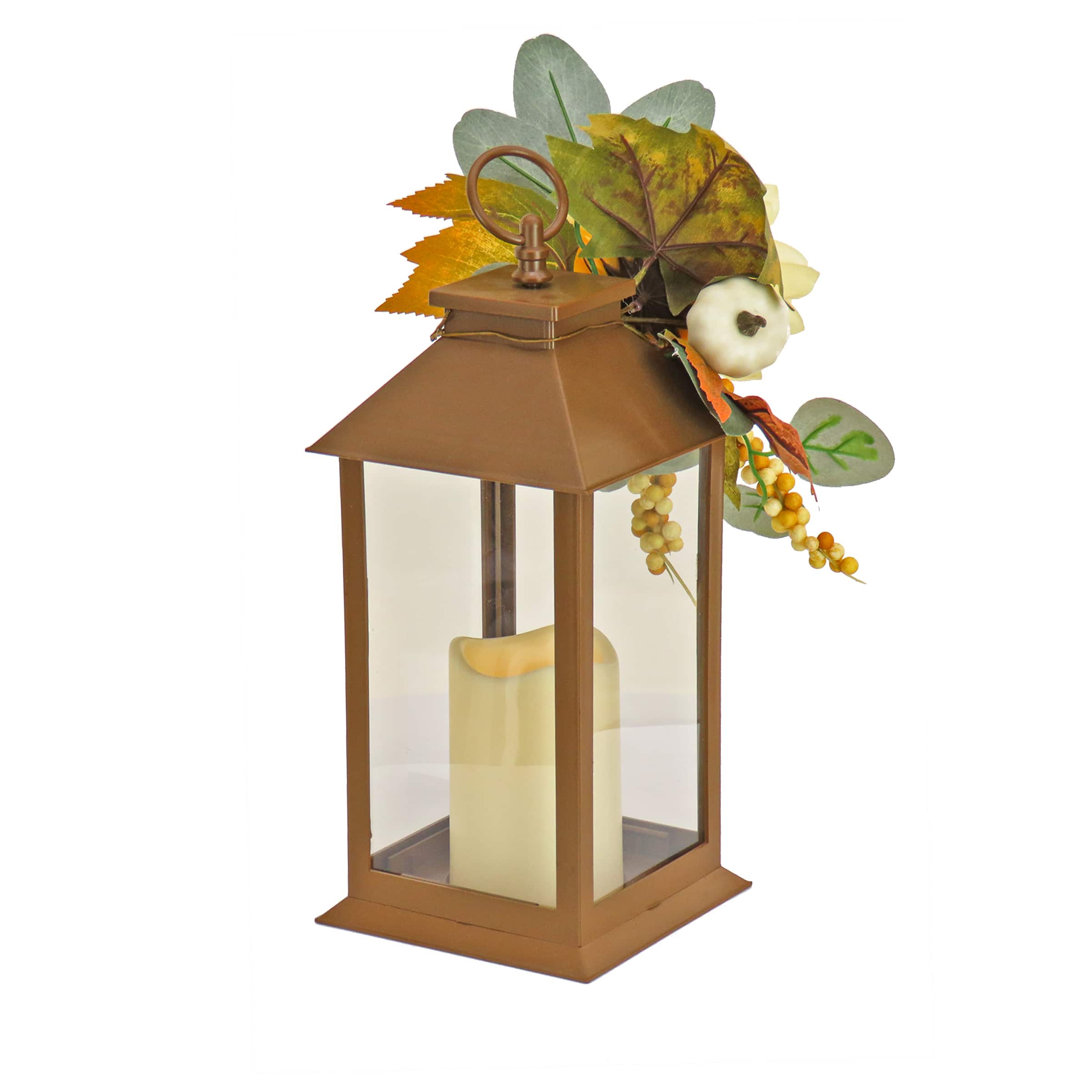 13" Harvest Lantern Decoration with 1 LED Candle
