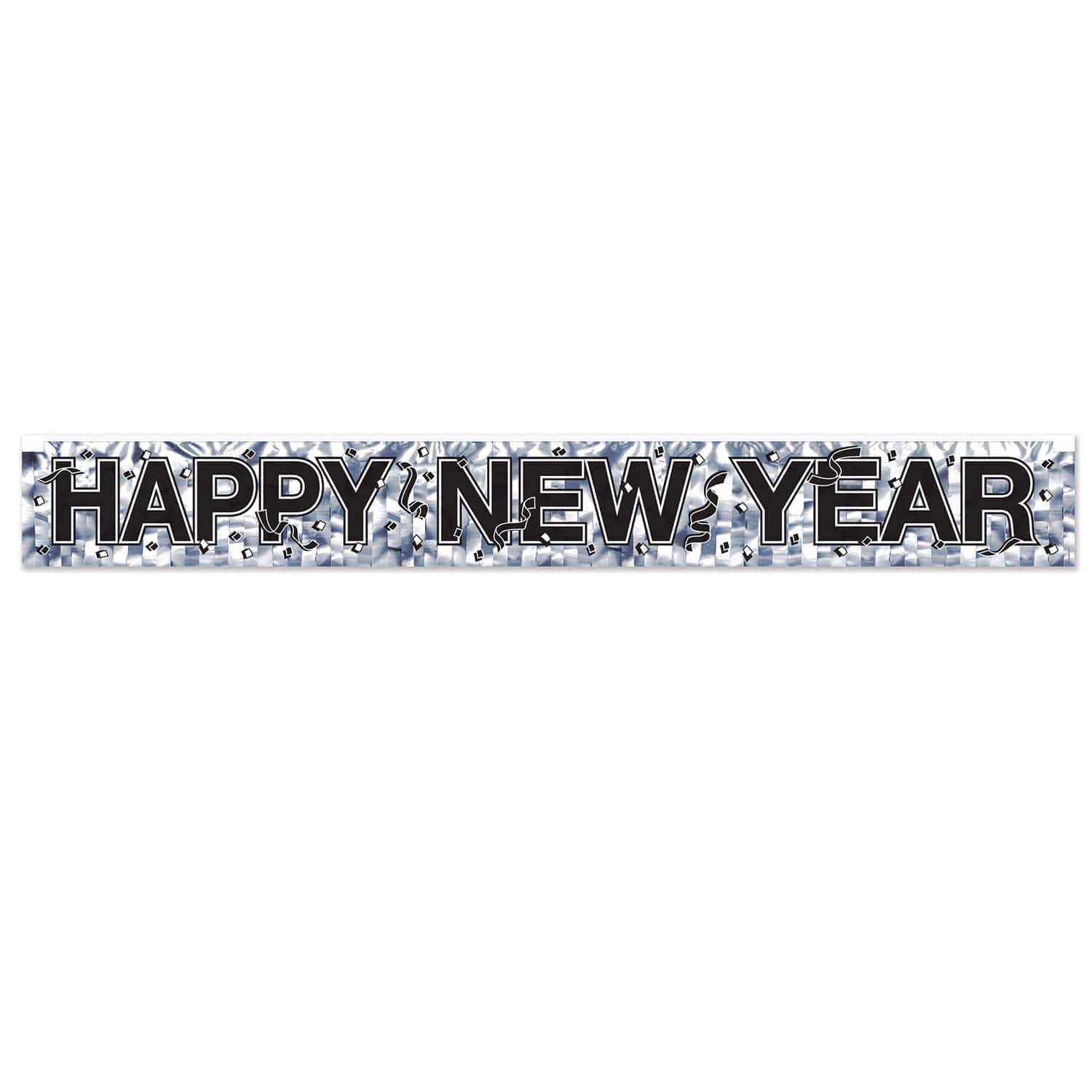 Beistle 7.5" x 5ft. Silver Happy New Year Metallic Fringe Banners, 2ct.