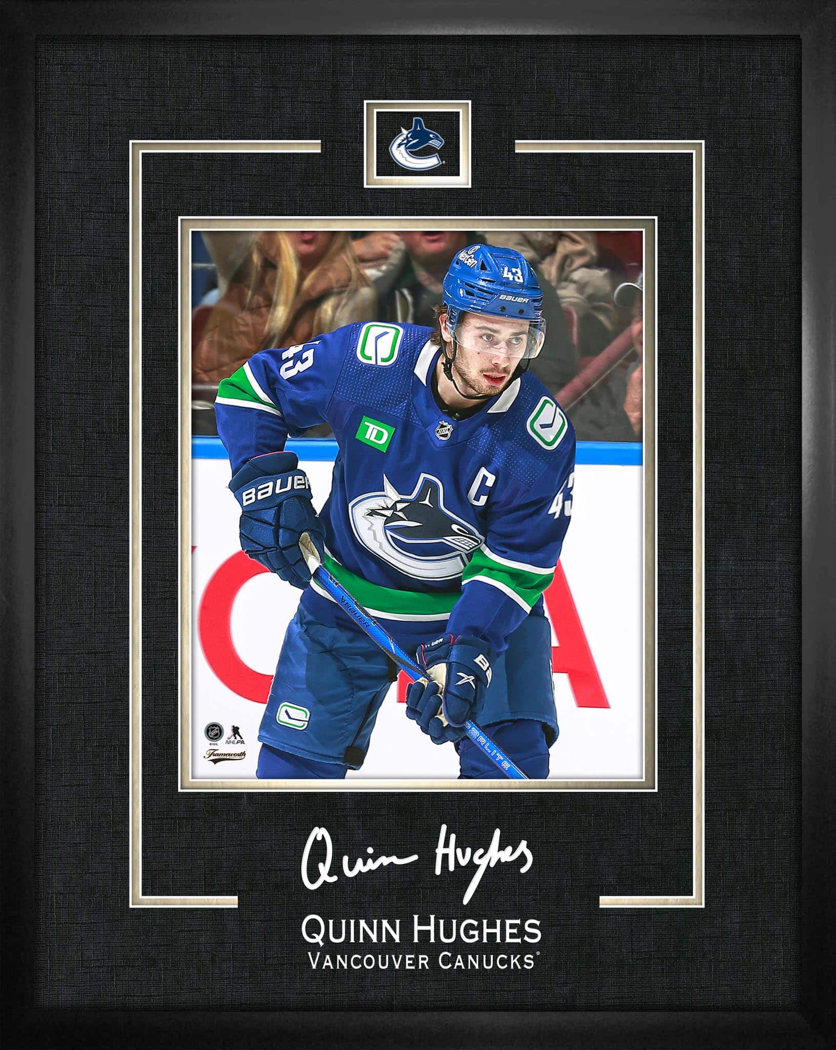 Quinn Hughes 16" x 20" Replica Signature Frame Canucks