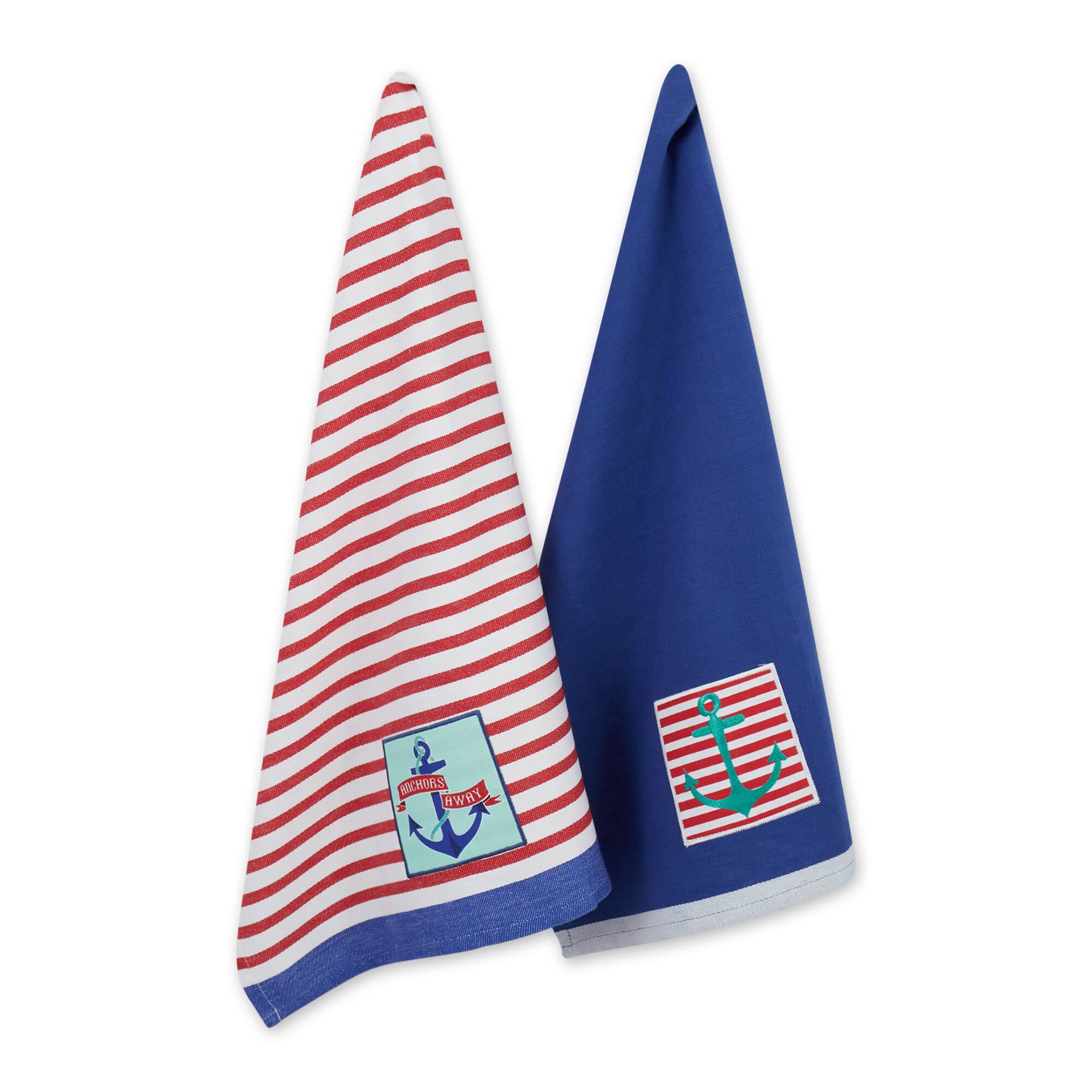 DII® Anchor's Away Collection Embellished Patch Kitchen Dishtowels, 2ct.