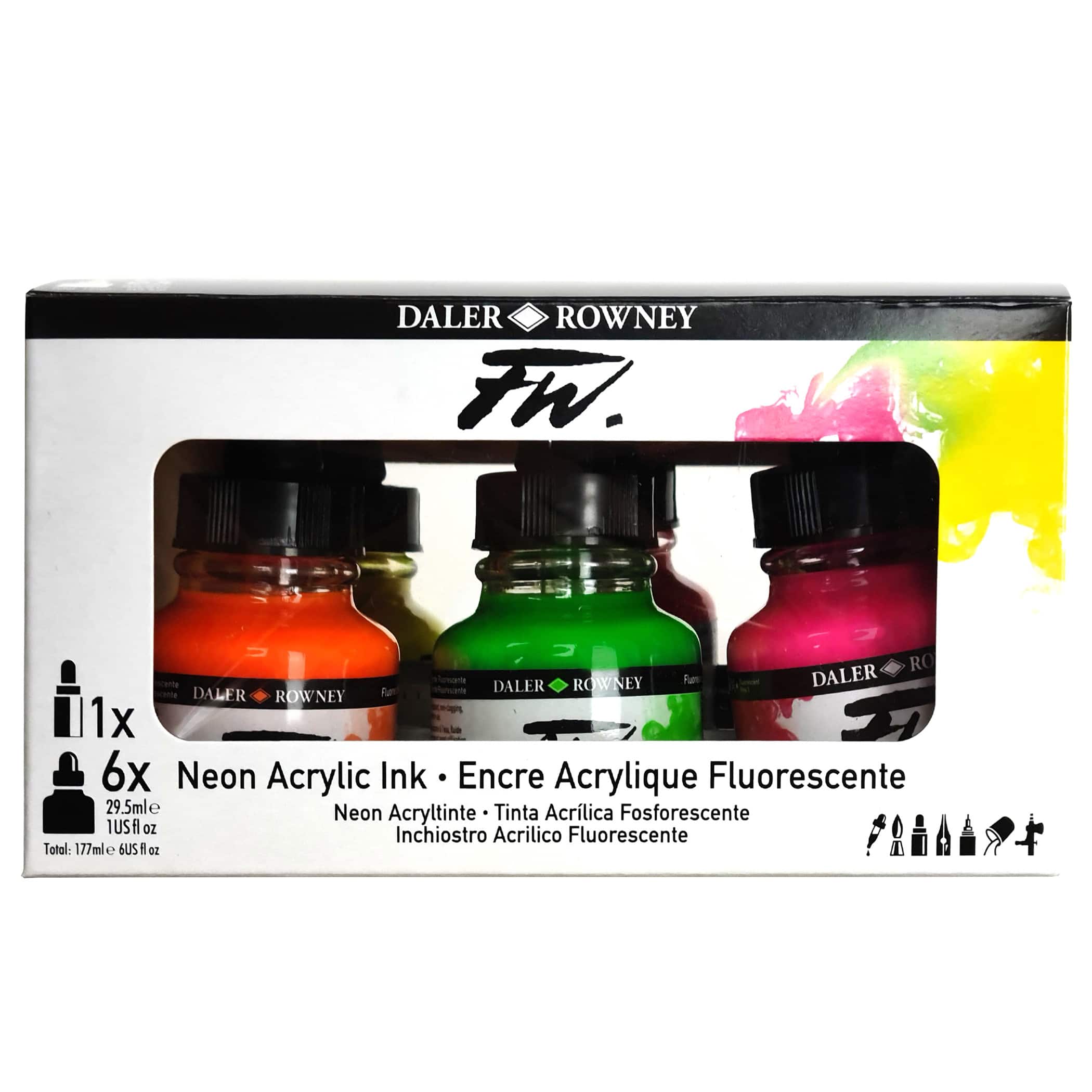 Daler-Rowney® FW Acrylic Neon Ink with Empty Marker Set