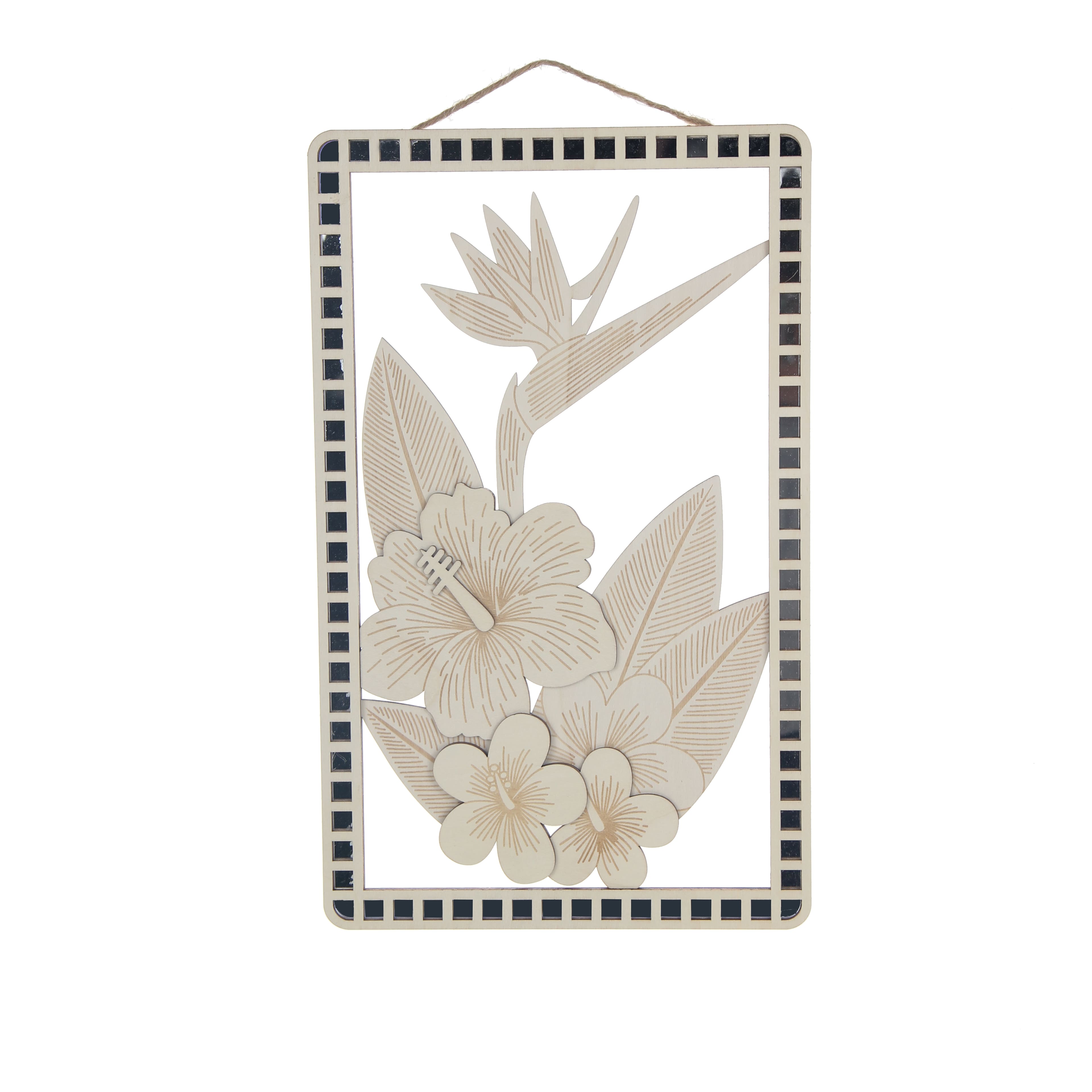 15.5" Tropical Flowers DIY Plywood Plaque with Mirror Frame by Make Market®