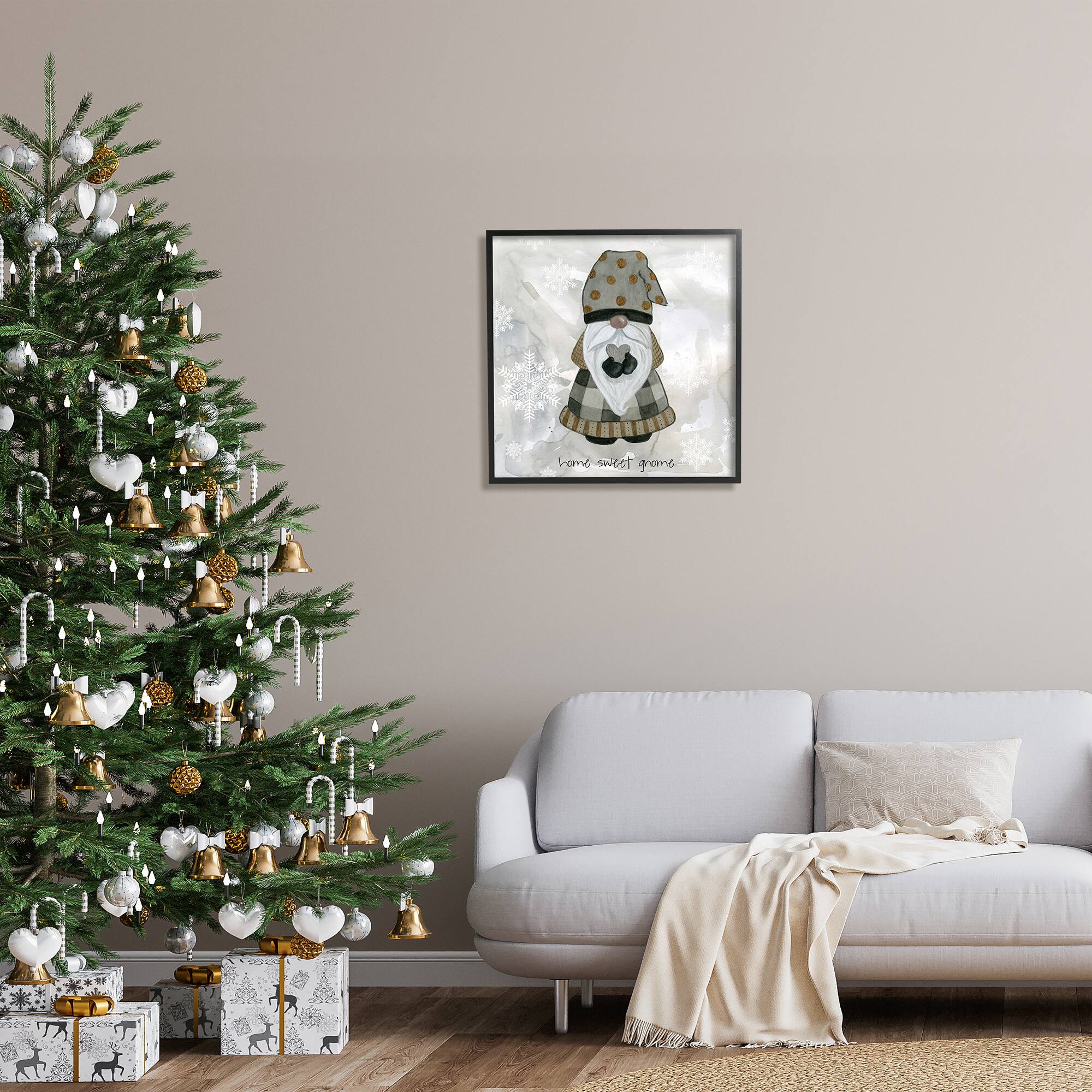 Stupell Industries Home Sweet Gnome Winter Snowflakes Framed Giclee Art