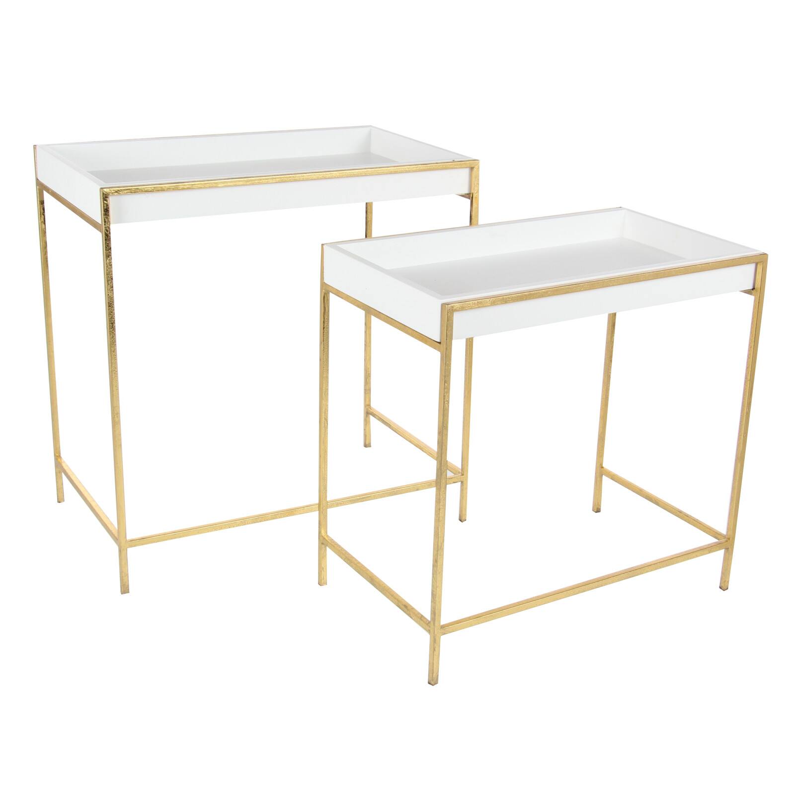 Set of 2 Gold Metal Contemporary Console Table, 22", 20"