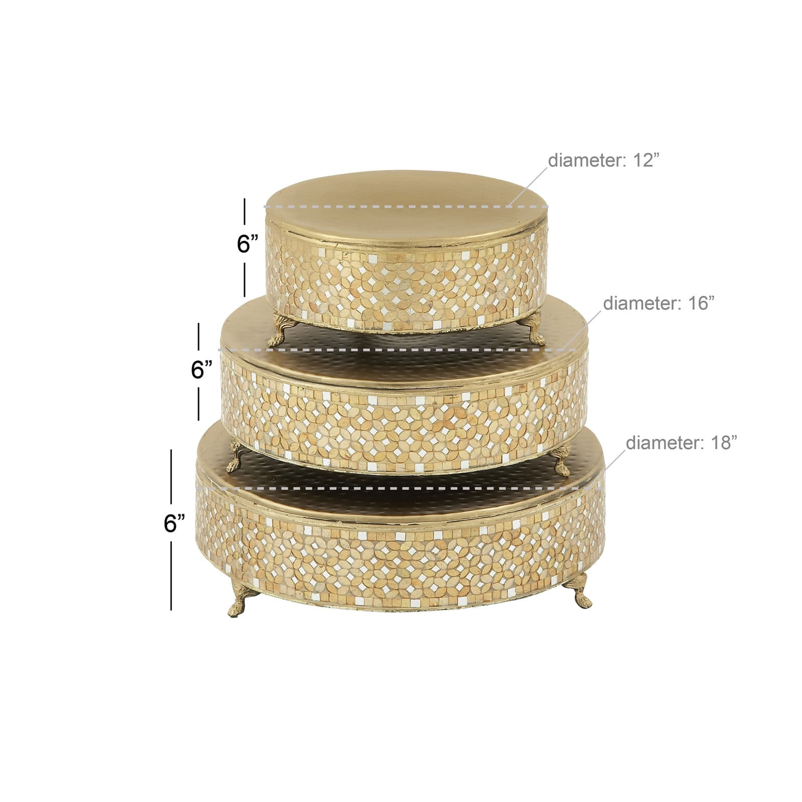 Gold Glam Round Metal & Glass Mosaic Cake Stand, 3ct.