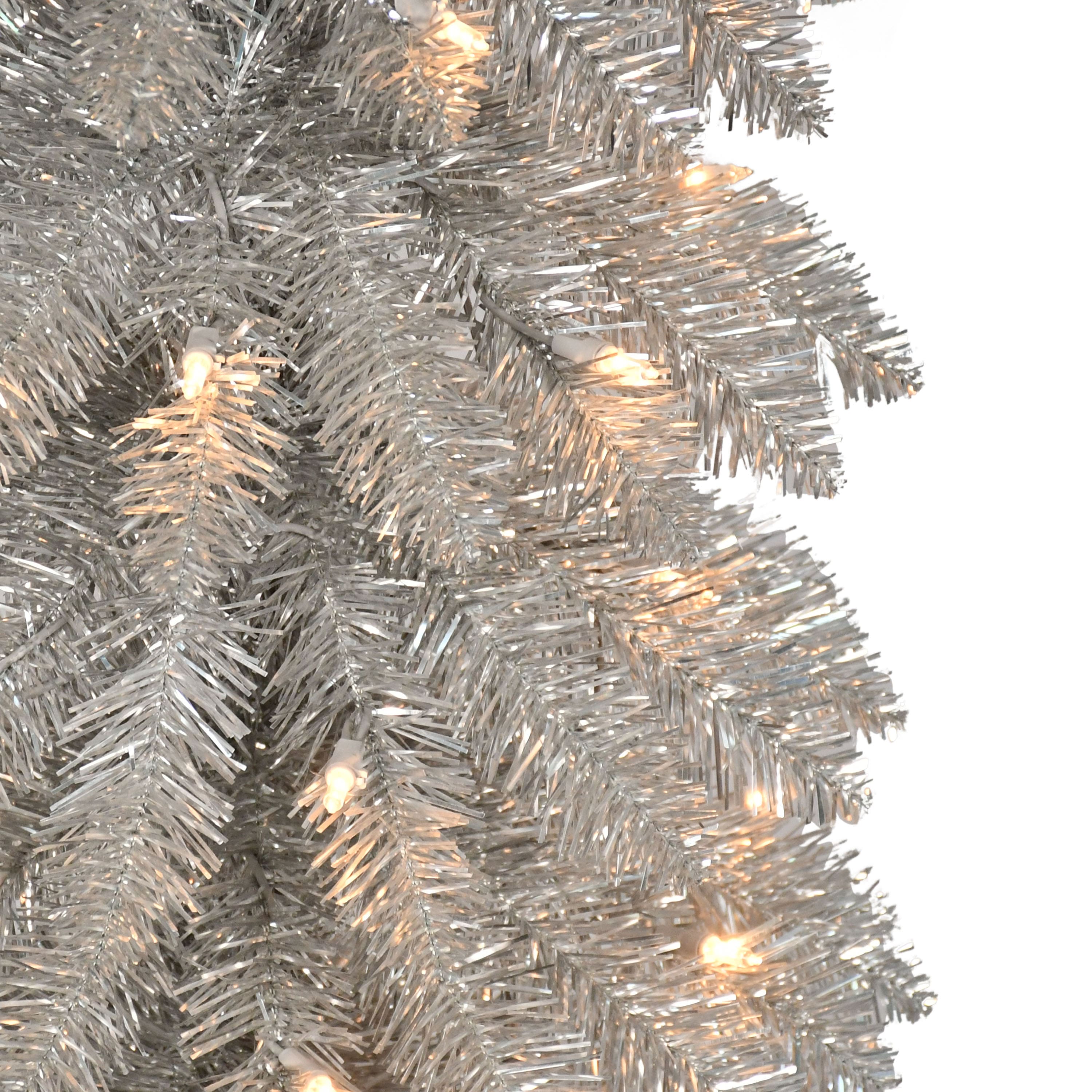 6ft. Pre-Lit Silver Alpine Pencil Artificial Christmas Tree, Clear Lights