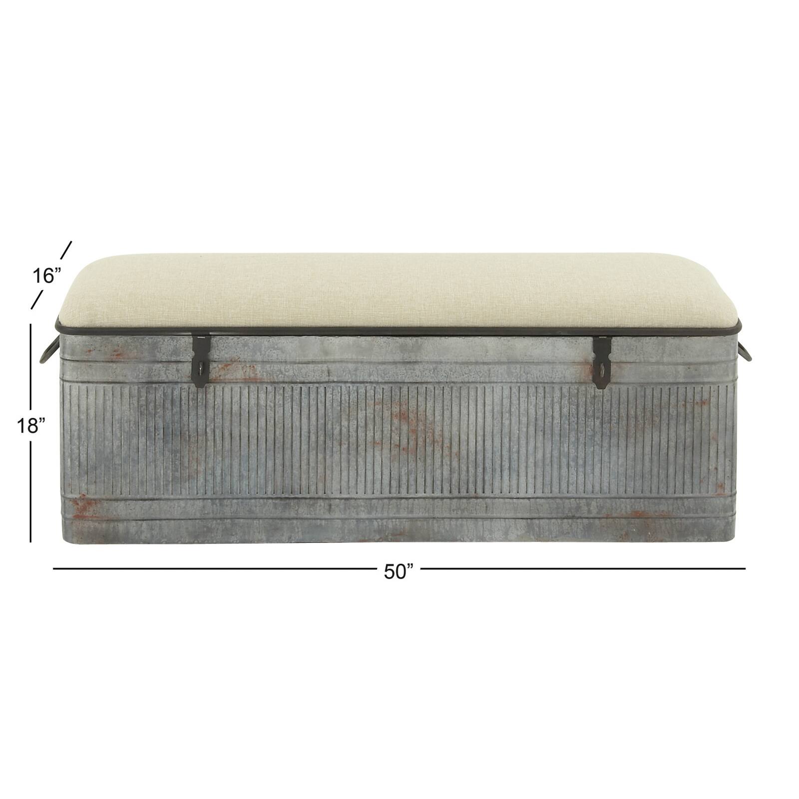 Grey Iron & Fabric Farmhouse Bench