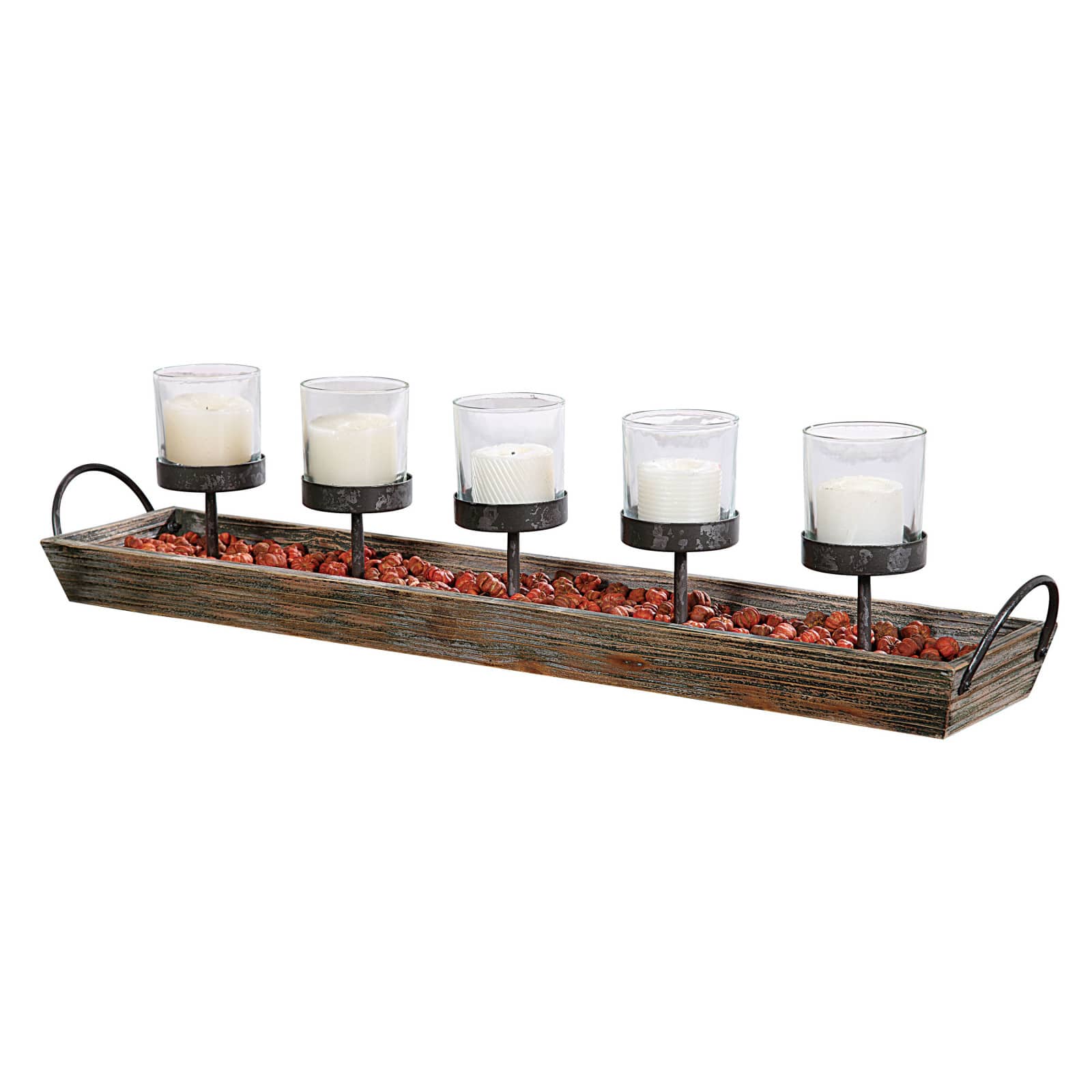 Hello Honey® 5 Metal Votive Candle Holders in Rectangle Wood Tray